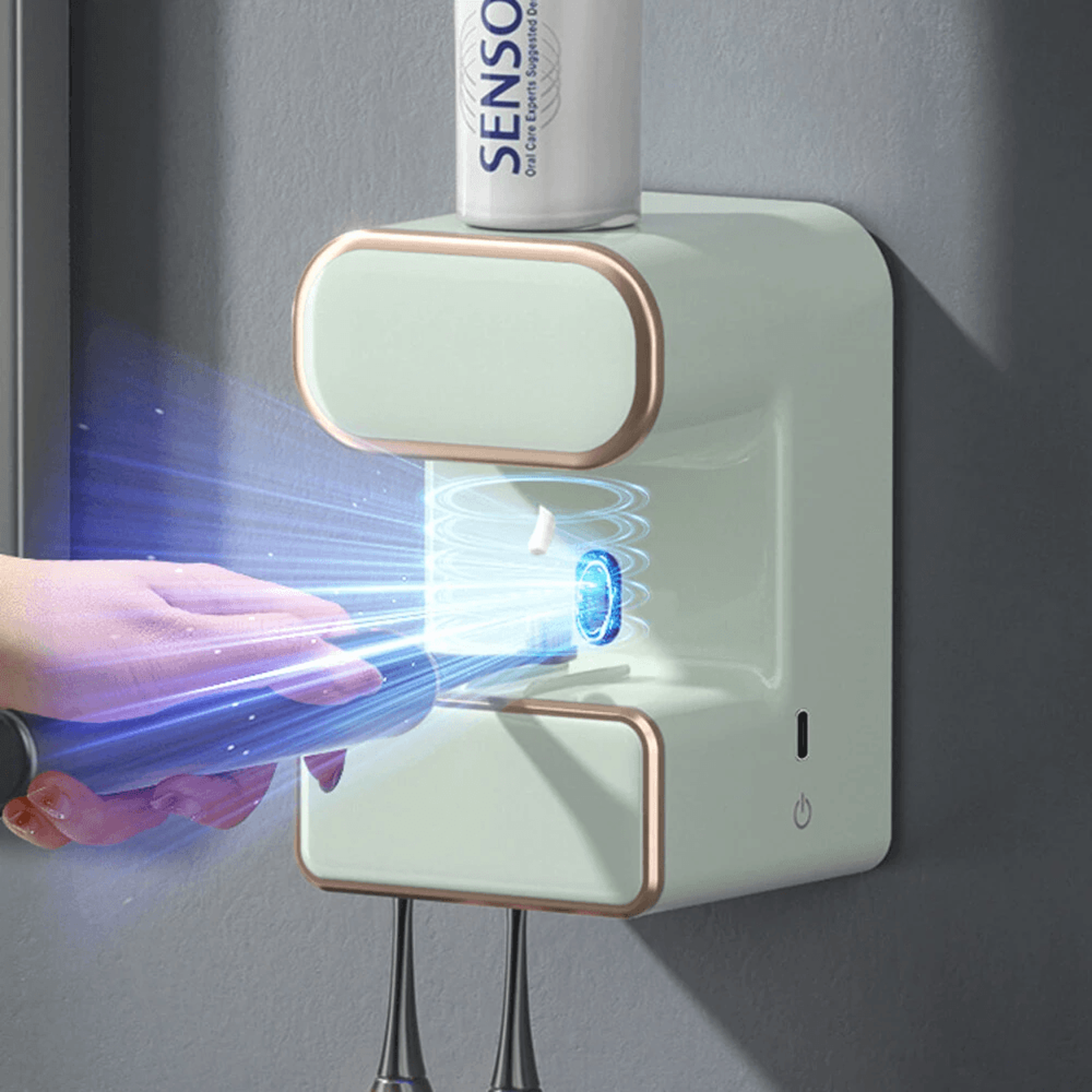UV Toothbrush Sanitizer With Automatic Toothpaste Dispenser And Wall Mounted Holder 2