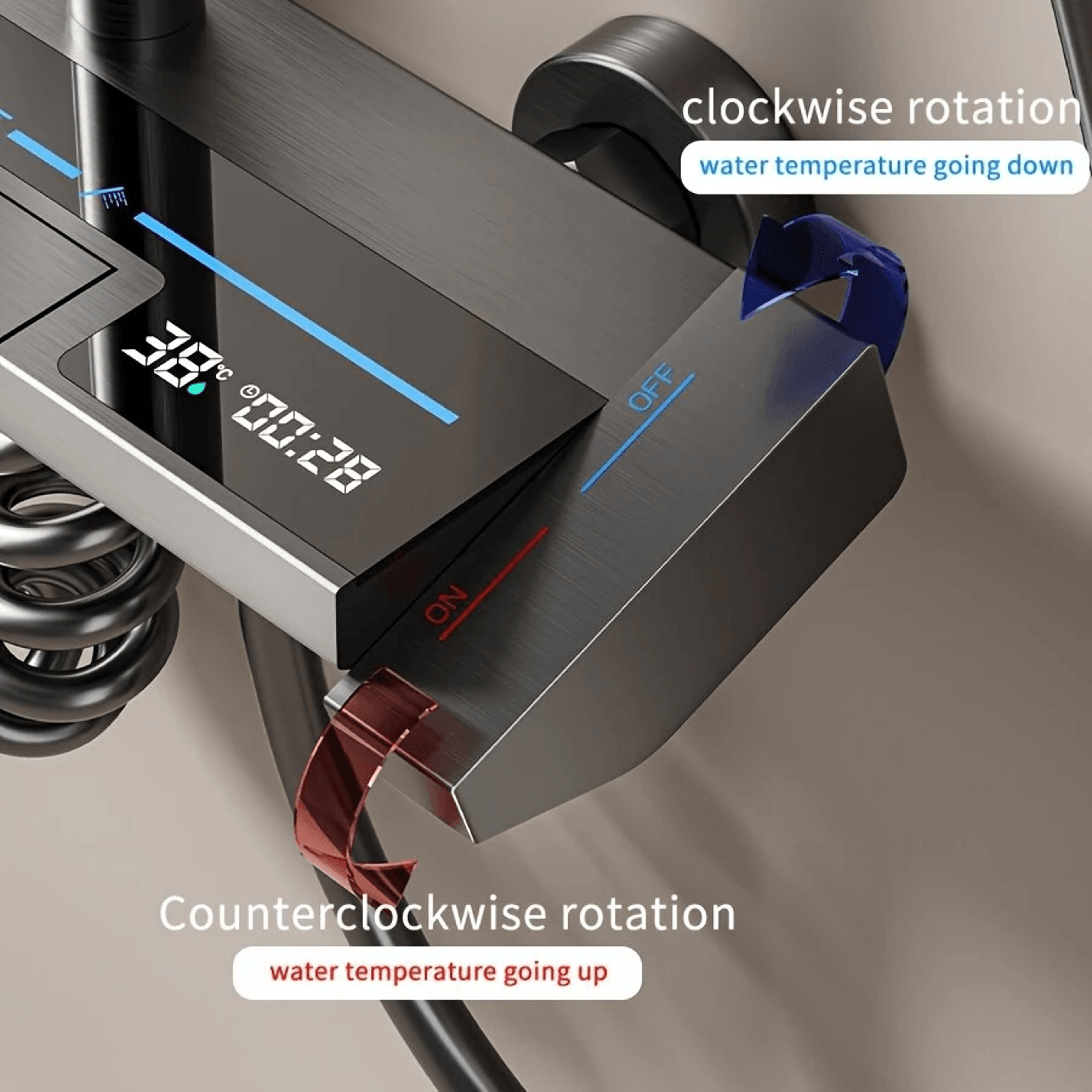 Digital Display Rainfall Shower System With Piano Button Controls And Ambient Light 4
