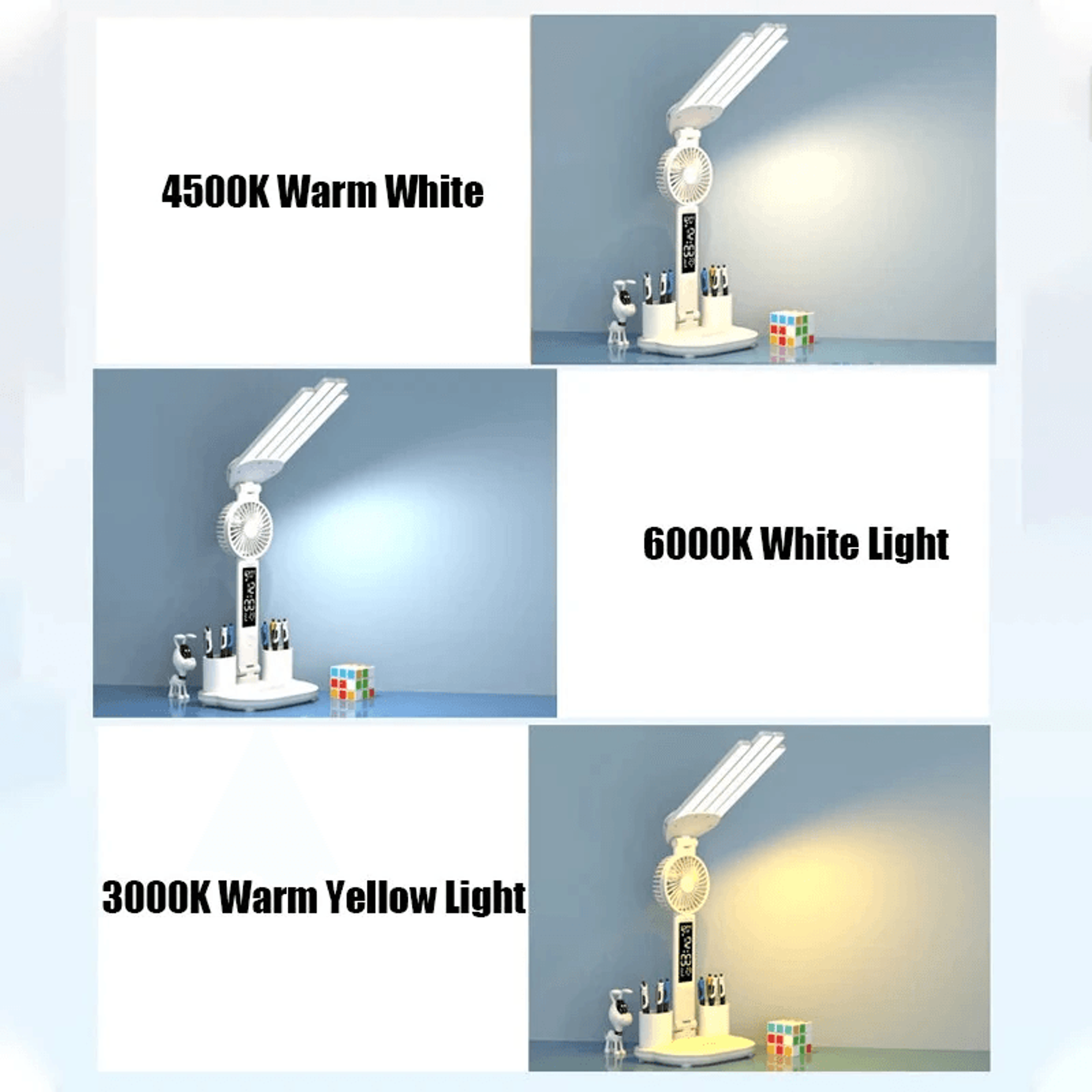 Head LED Desk Lamp With Digital Clock Fan Touch Control And Adjustable Eye Care Lighting 2