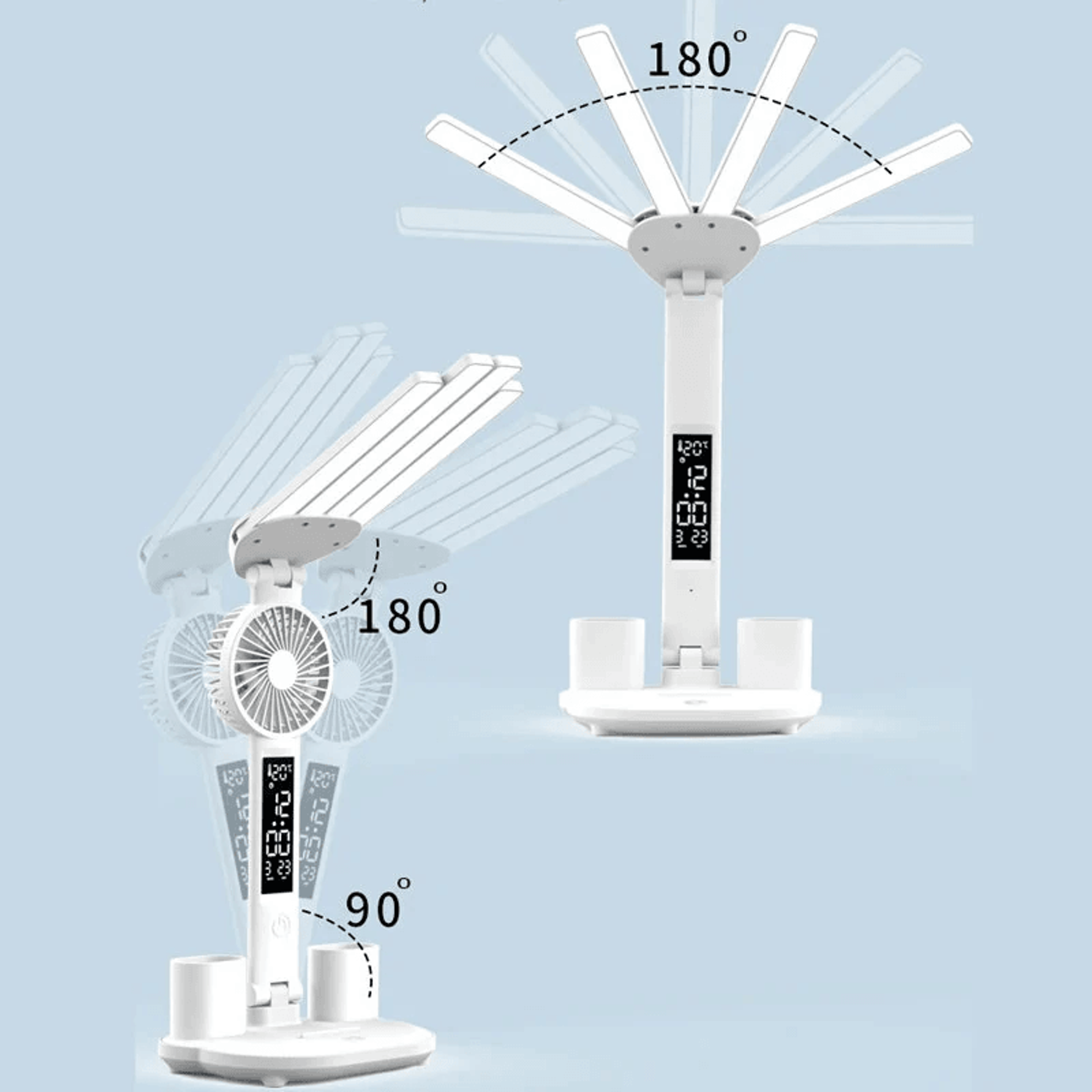 Head LED Desk Lamp With Digital Clock Fan Touch Control And Adjustable Eye Care Lighting 4