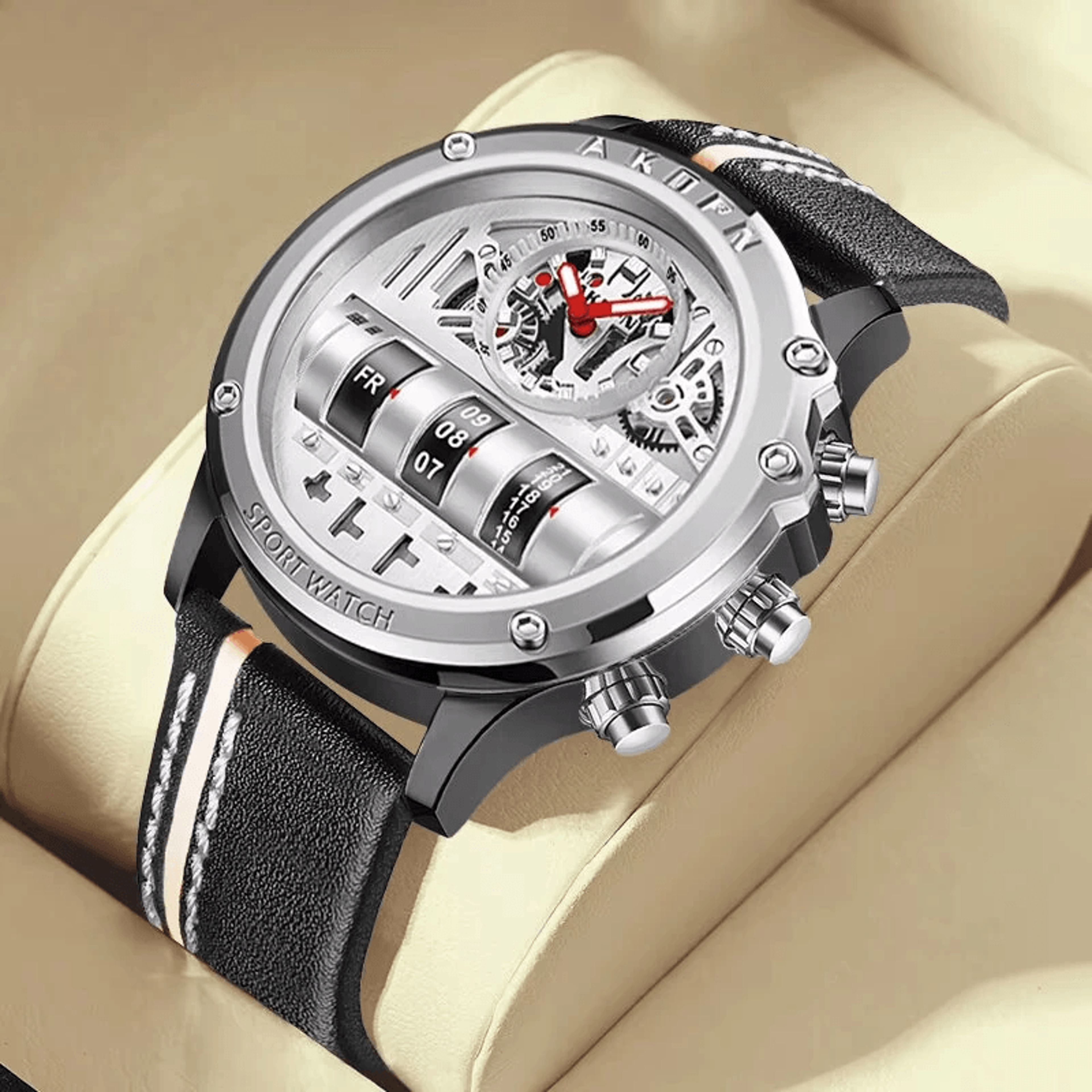 Multifunctional Mens Quartz Watch With Luminous Display Waterproof Design And Leather Strap 3