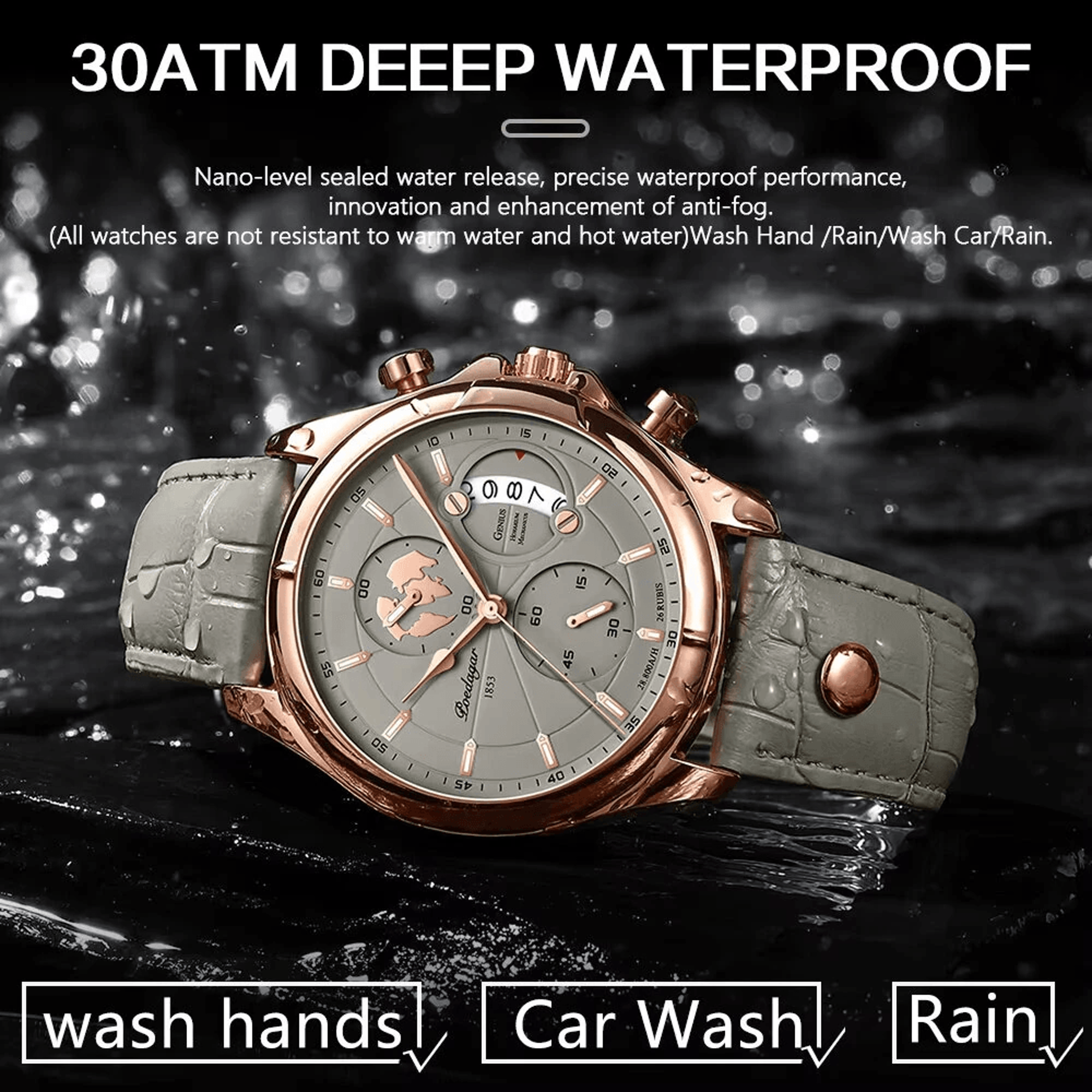 Mens Waterproof Luminous Quartz Watch With Leather Strap 1