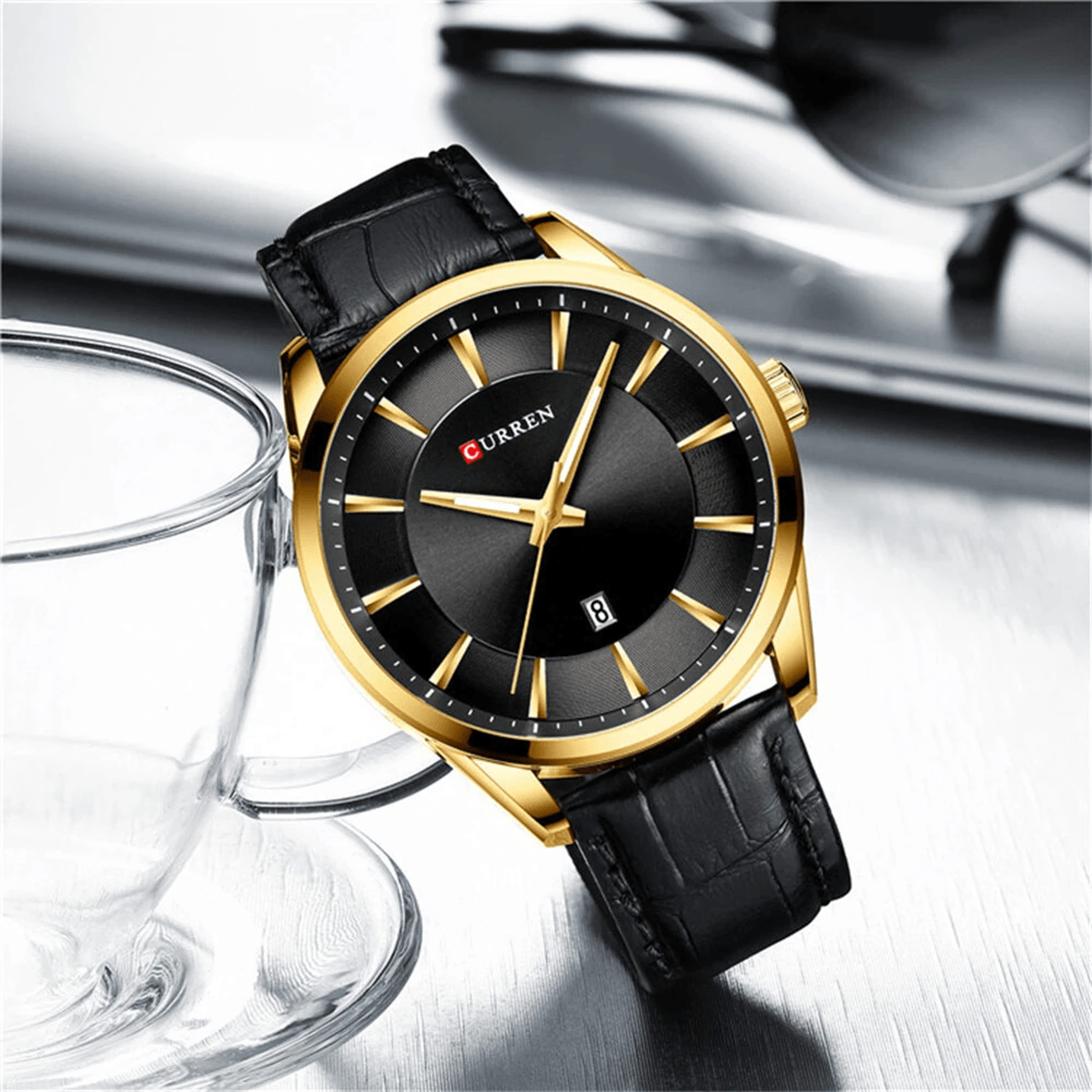 Classic Mens Quartz Watch With Leather Strap Waterproof Date Display 6