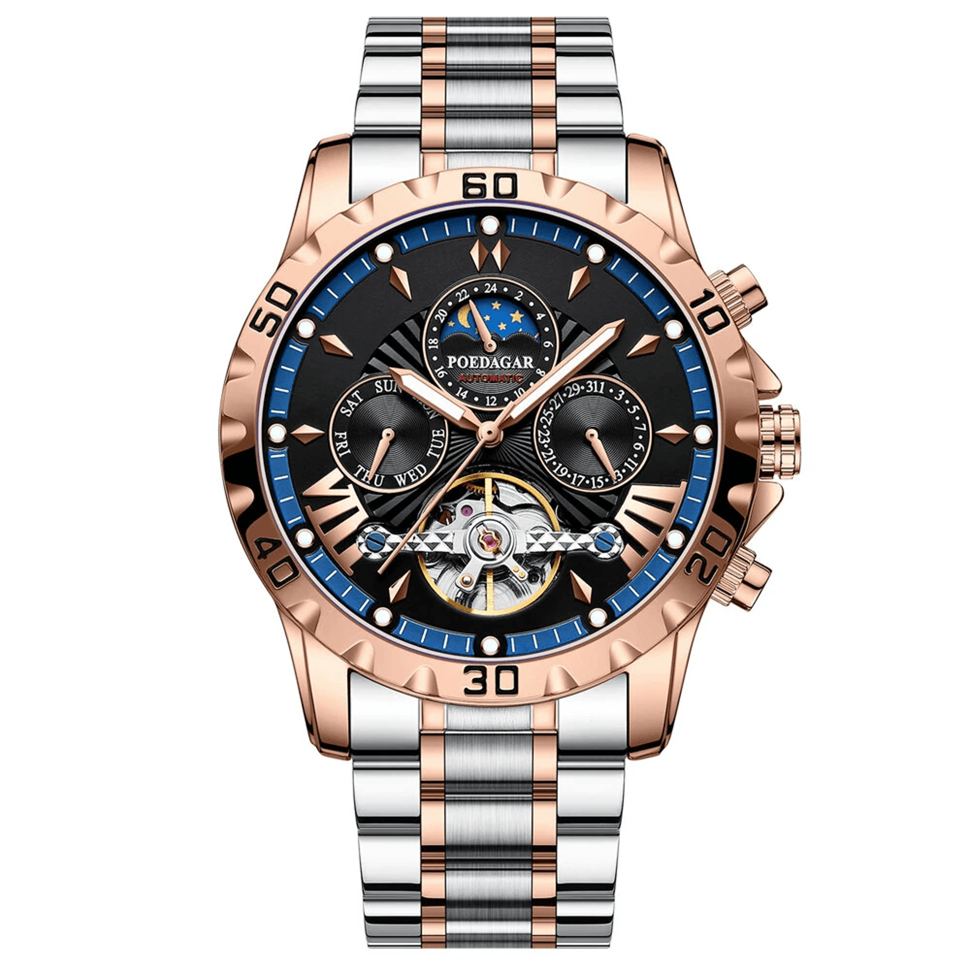 Luxury Automatic Mechanical Watch With Hollow Dial And Luminous Day Date Display 0