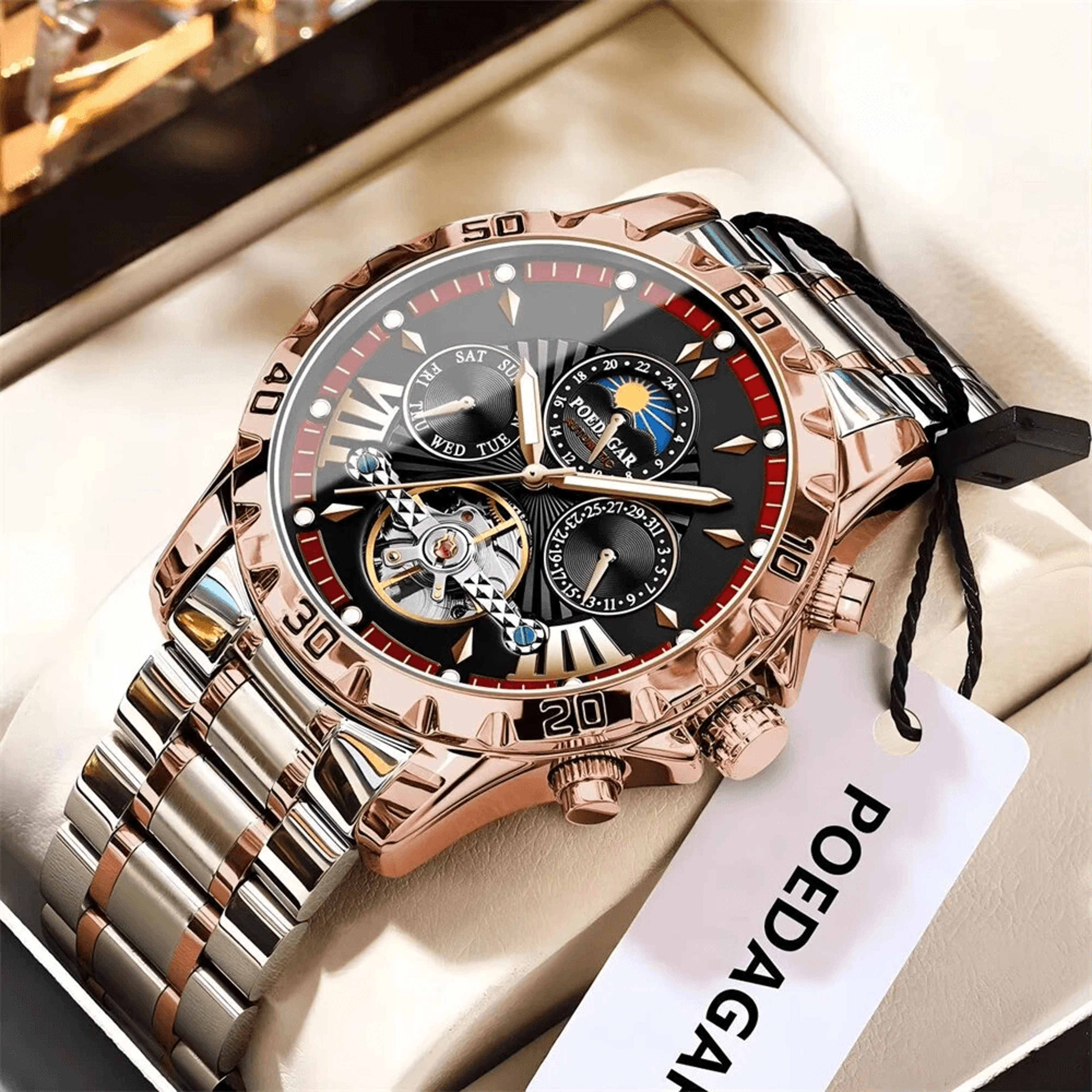 Luxury Automatic Mechanical Watch With Hollow Dial And Luminous Day Date Display 2