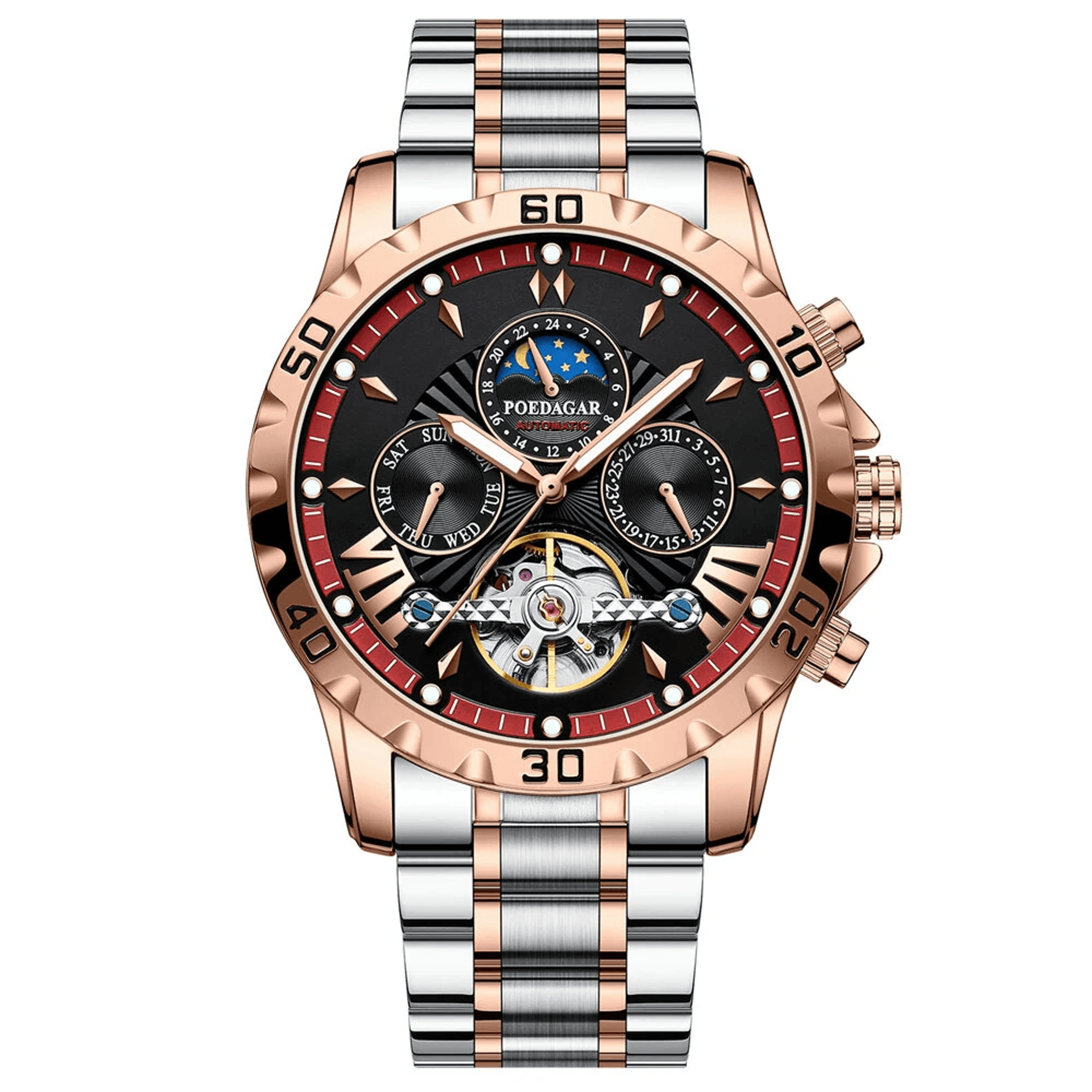 Luxury Automatic Mechanical Watch With Hollow Dial And Luminous Day Date Display 7