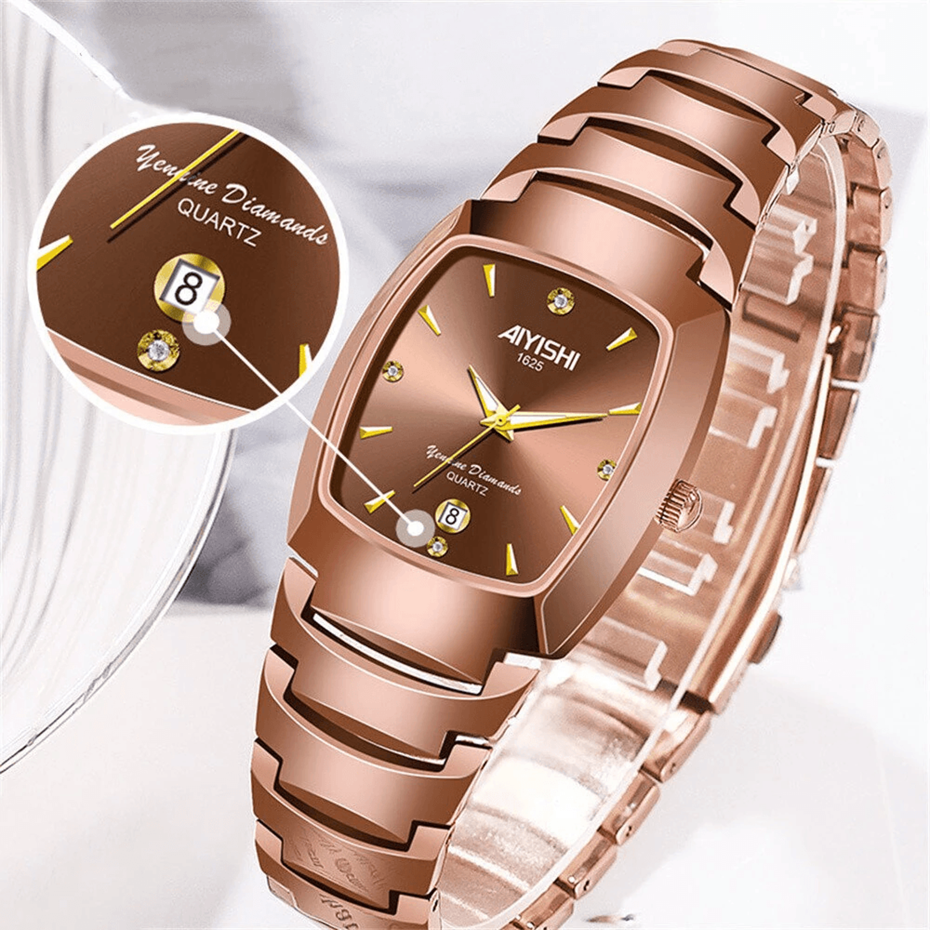 Mens Square Quartz Watch Waterproof Luminous Business Watch With Steel Strap 7