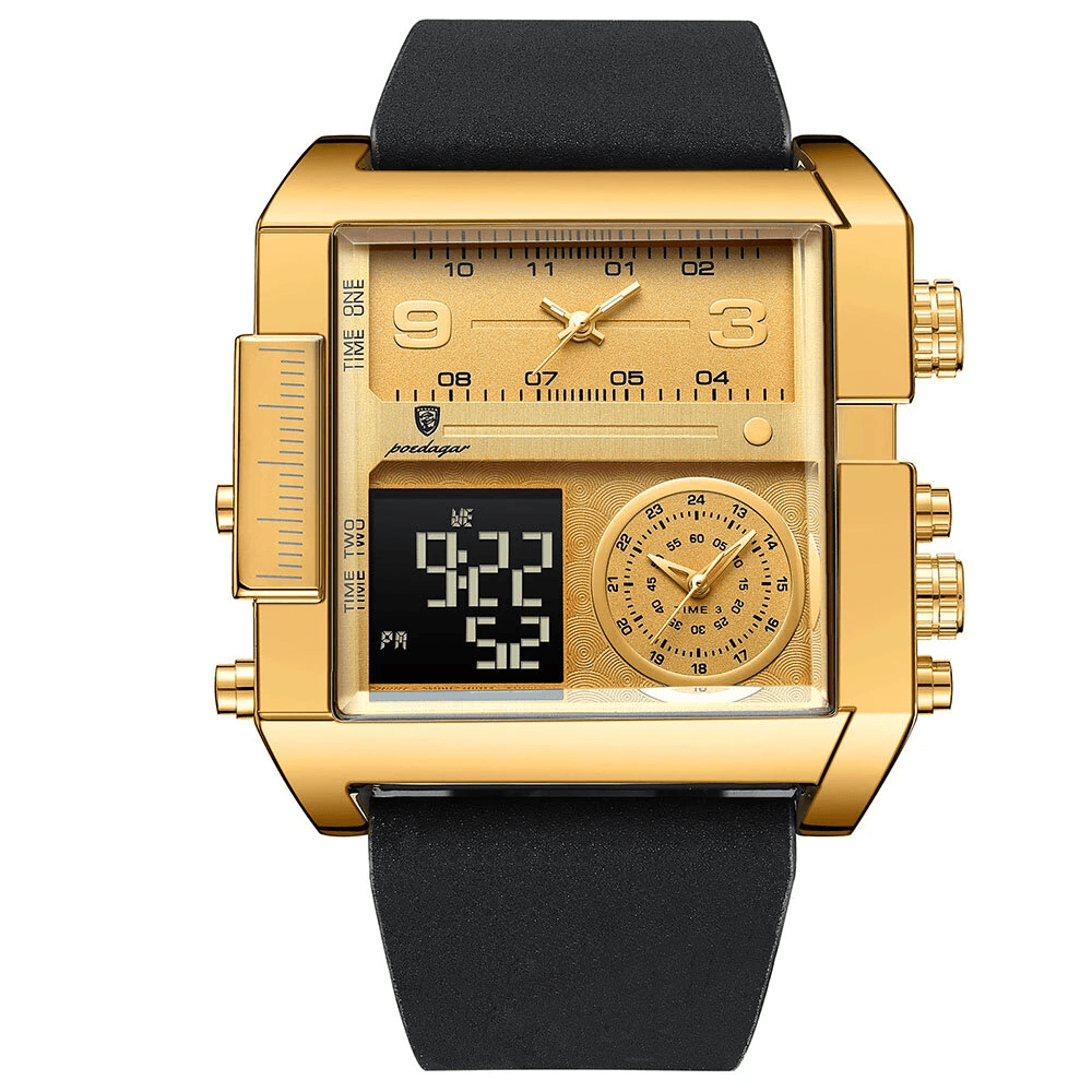 Mens Dual Display Rectangle Sports Watch Waterproof Quartz Digital Wristwatch 7