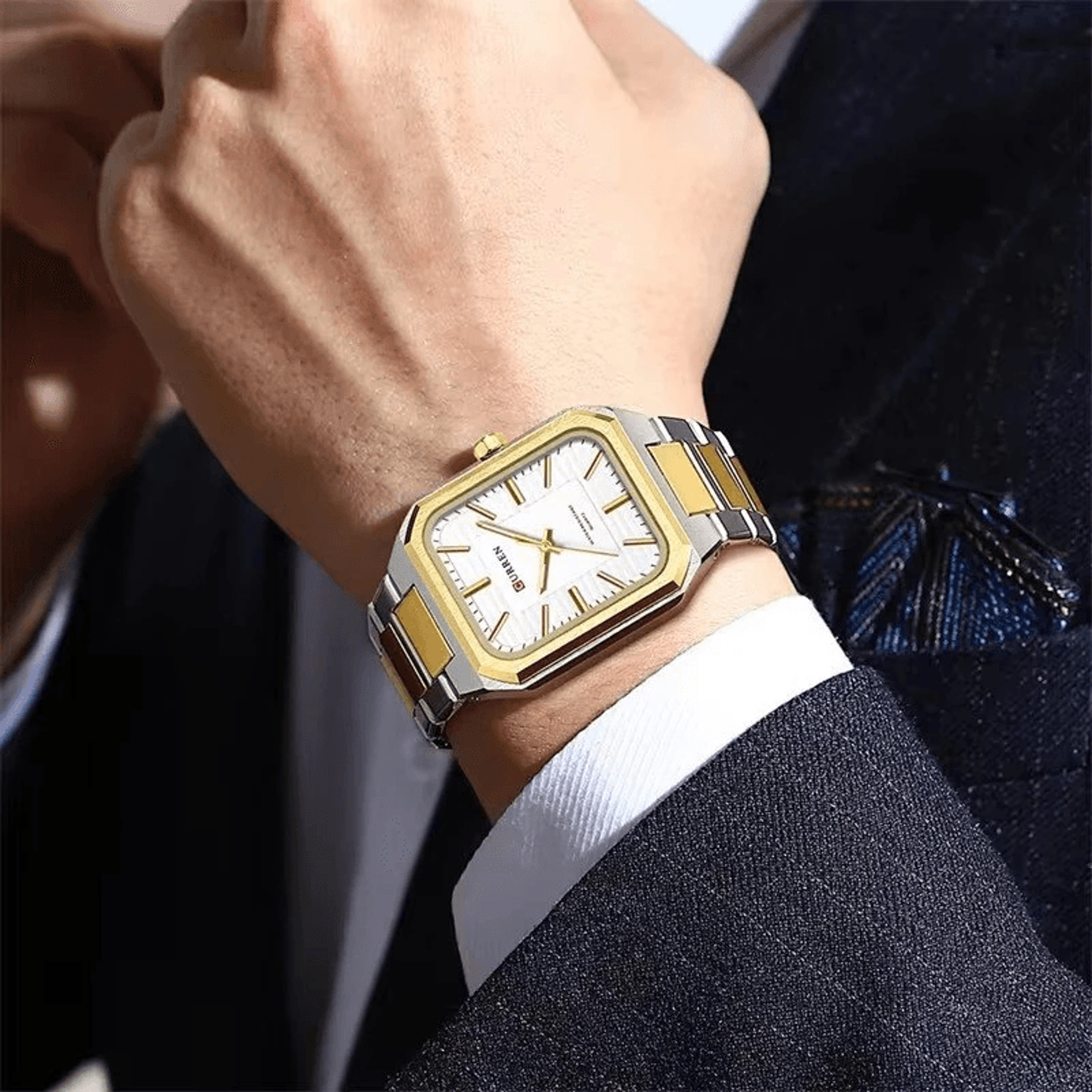 Rectangular Business Watch For Men Stainless Steel Luminous Quartz Wristwatch 5