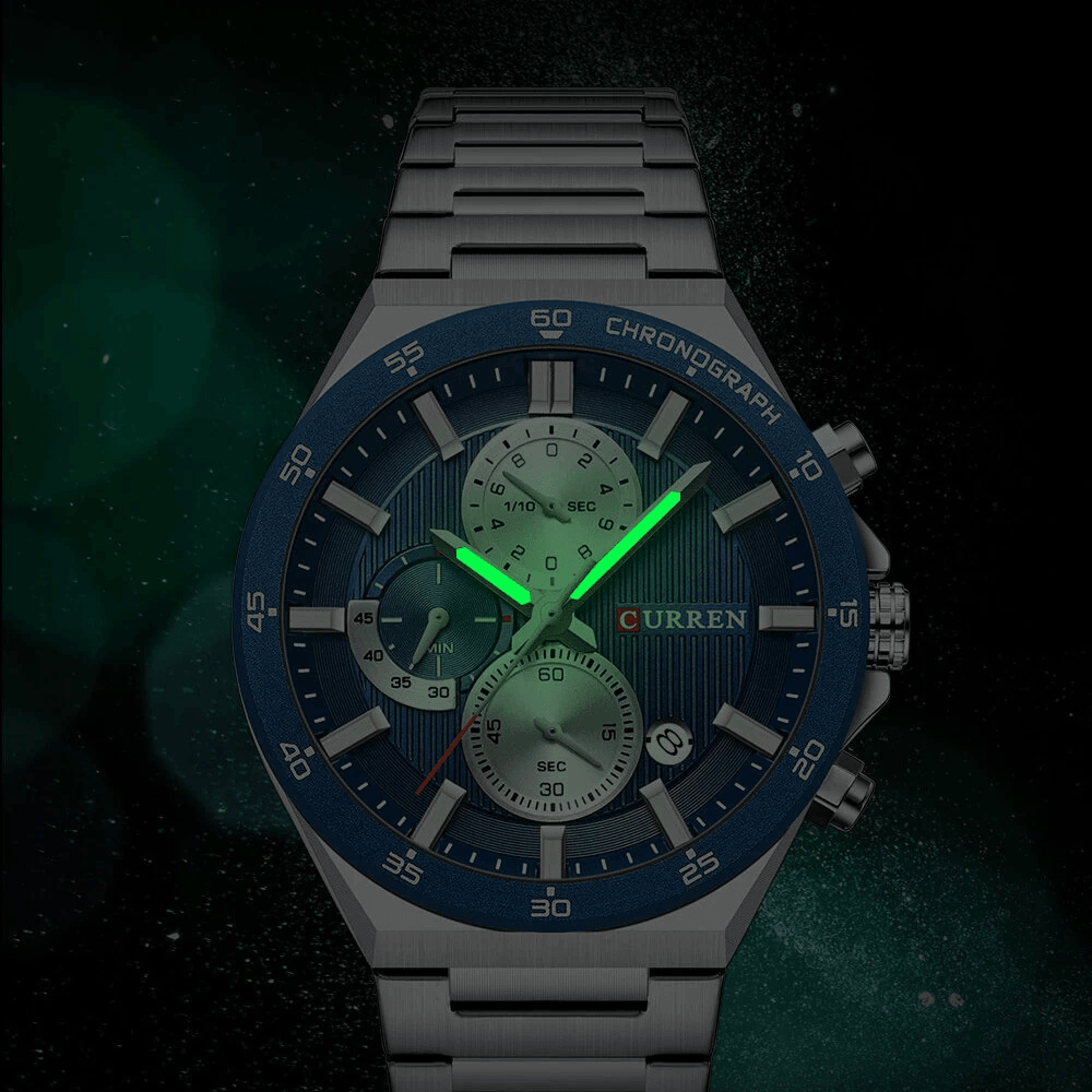 Mens Stainless Steel Chronograph Watch Waterproof Luminous Quartz Wristwatch 3