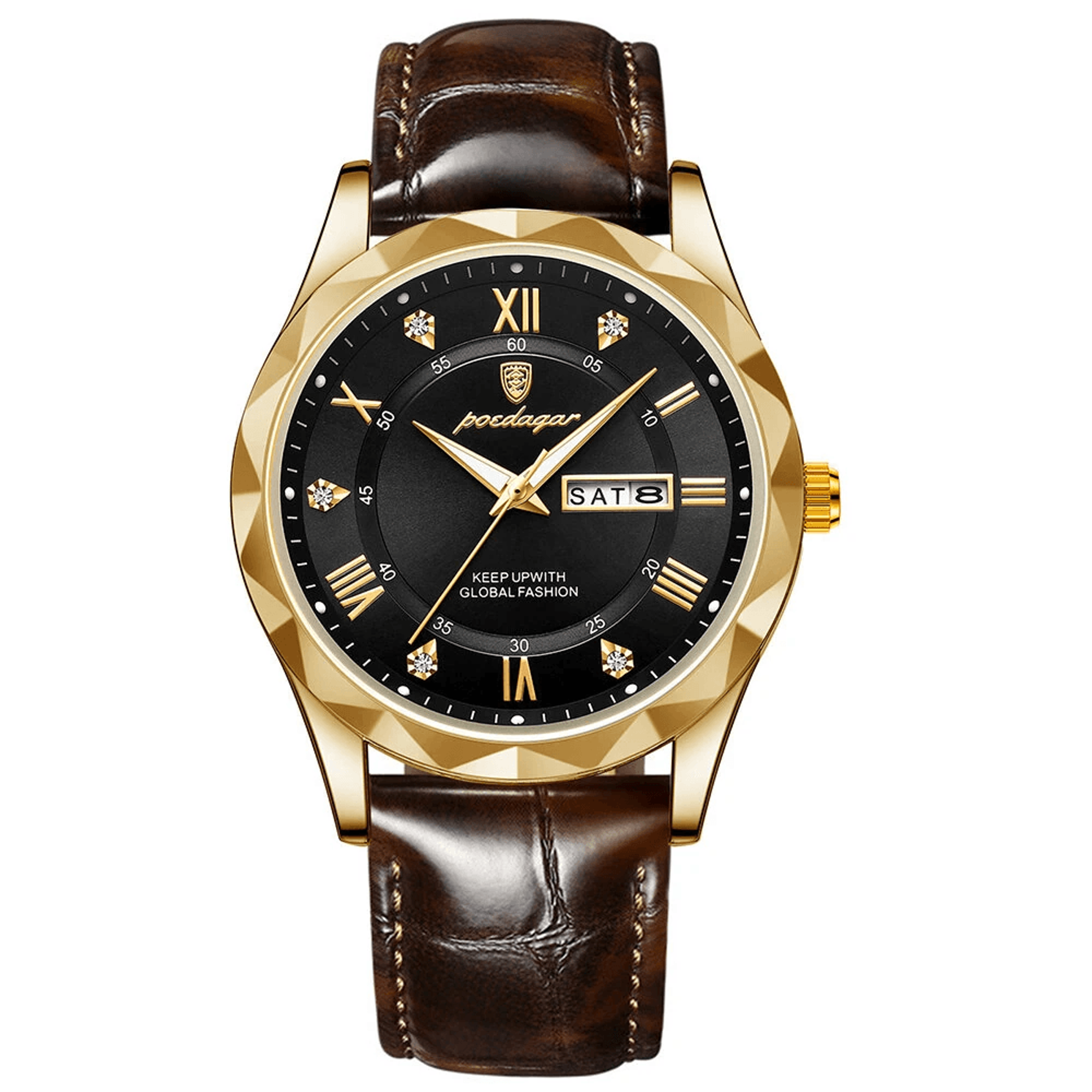 Luxury Mens Quartz Watch With Luminous Dial Leather Strap And Day Date Display 6