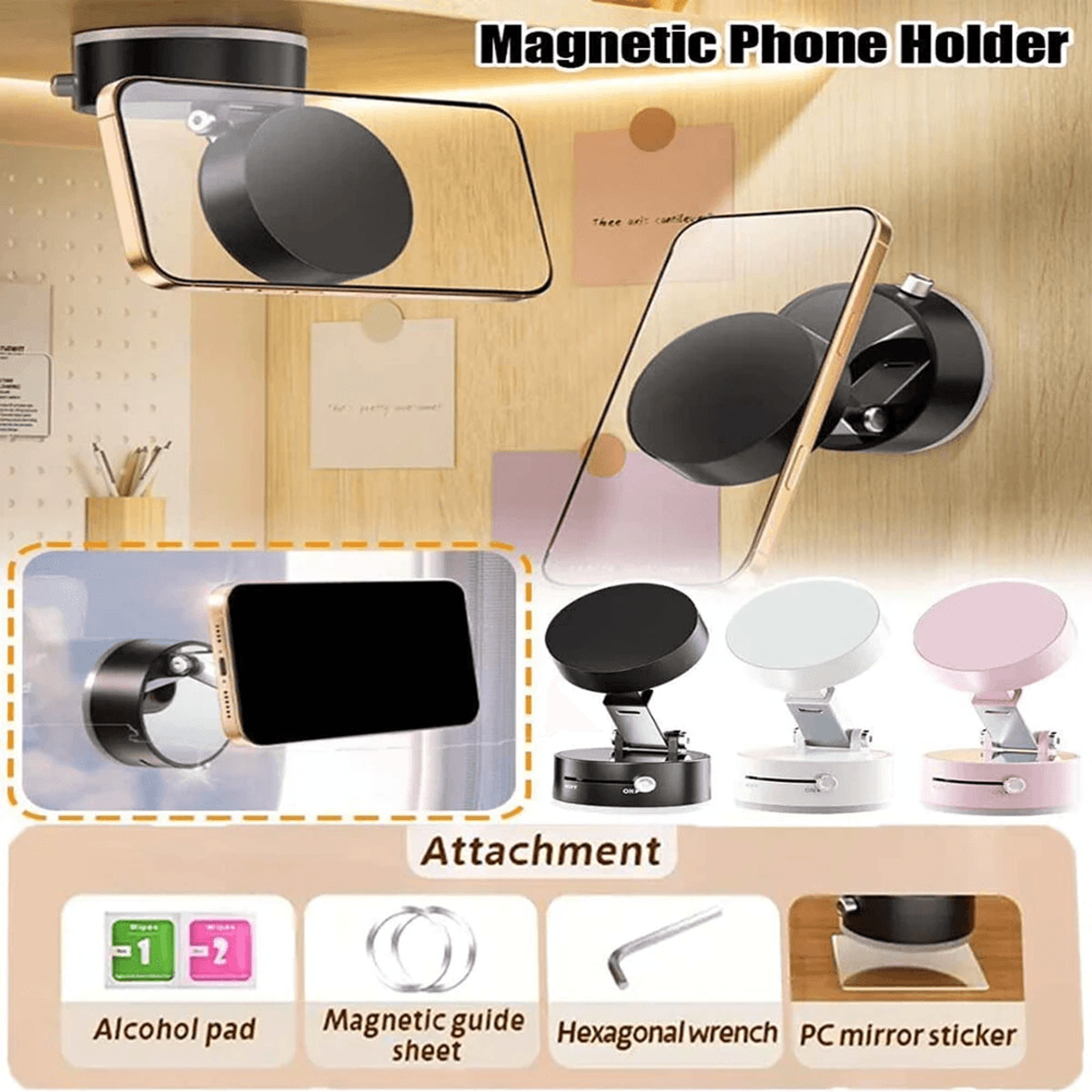 Foldable Magnetic Vacuum Phone Holder Adjustable Suction Mount 8