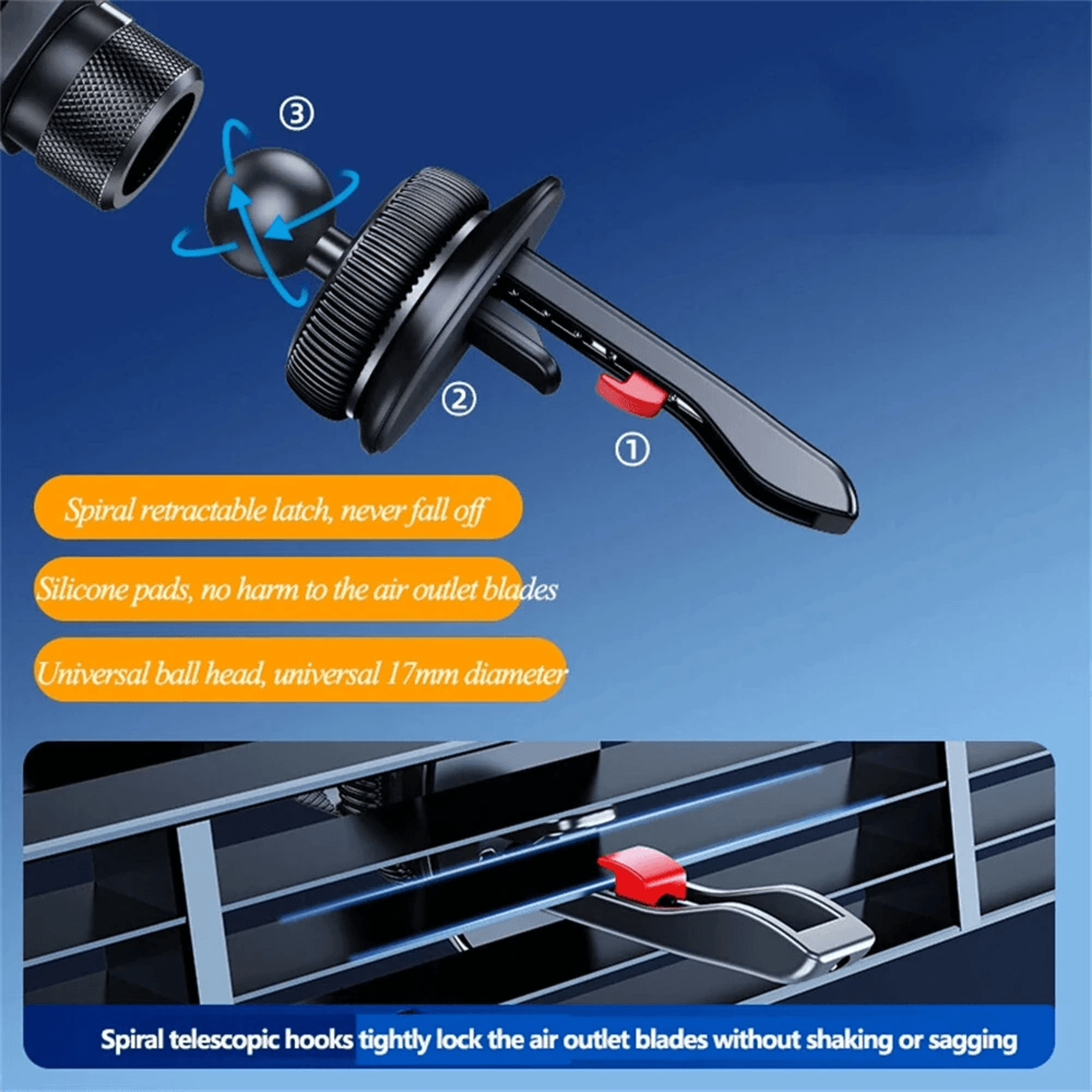 Universal Rotating Car Phone Holder Foldable Air Vent Mount 3