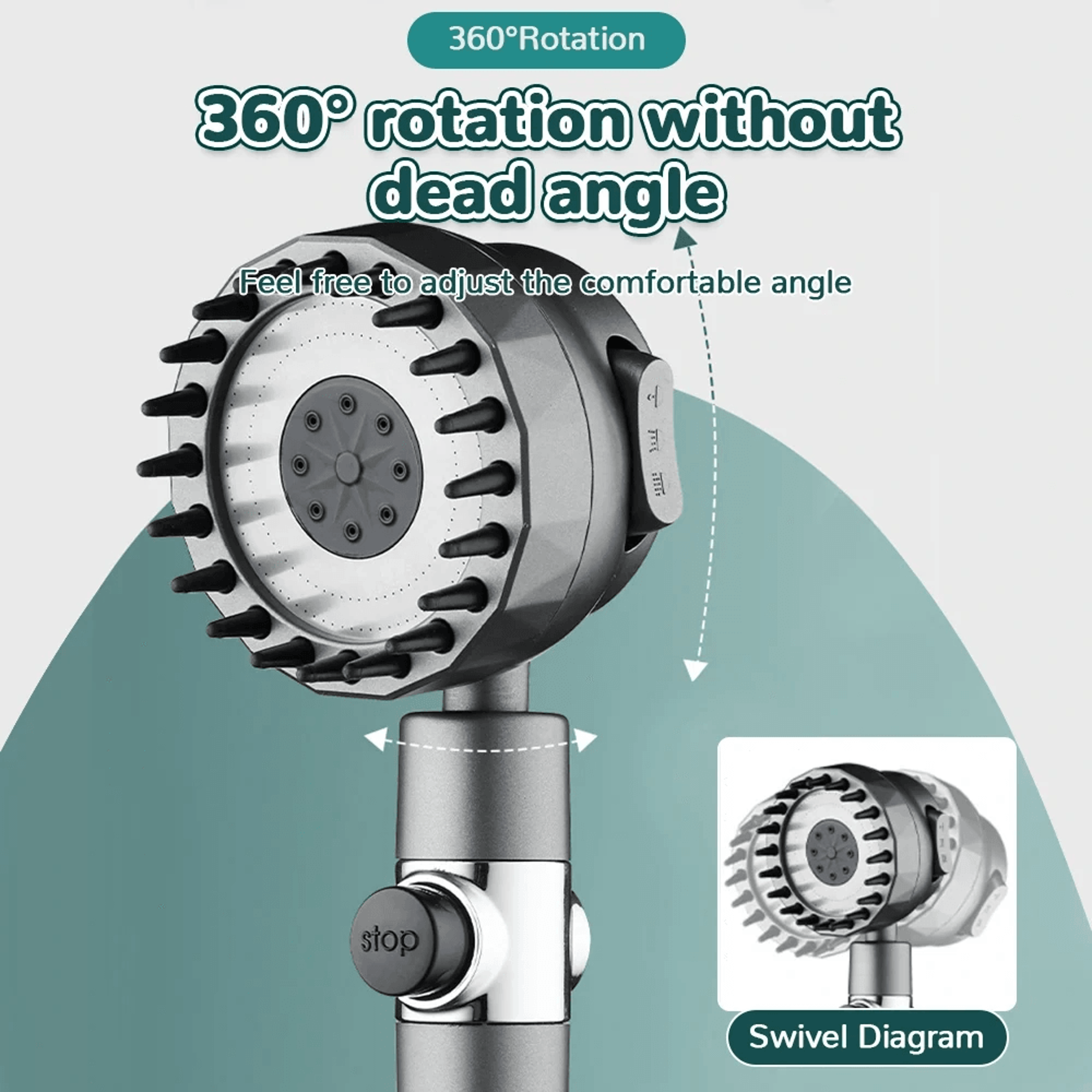 Mode High Pressure Filter Shower Head With One Touch Stop And Massage Brush 2