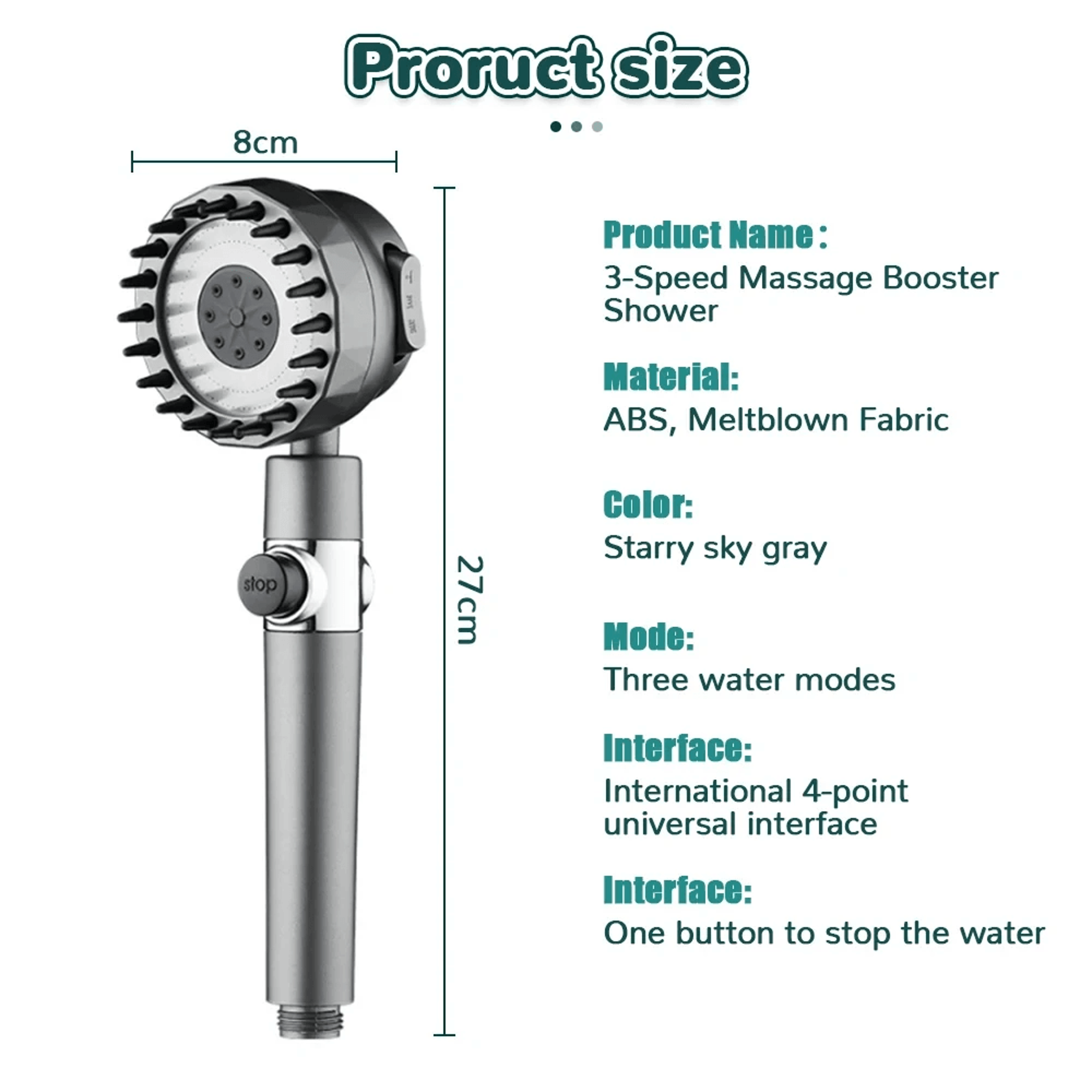 Mode High Pressure Filter Shower Head With One Touch Stop And Massage Brush 8
