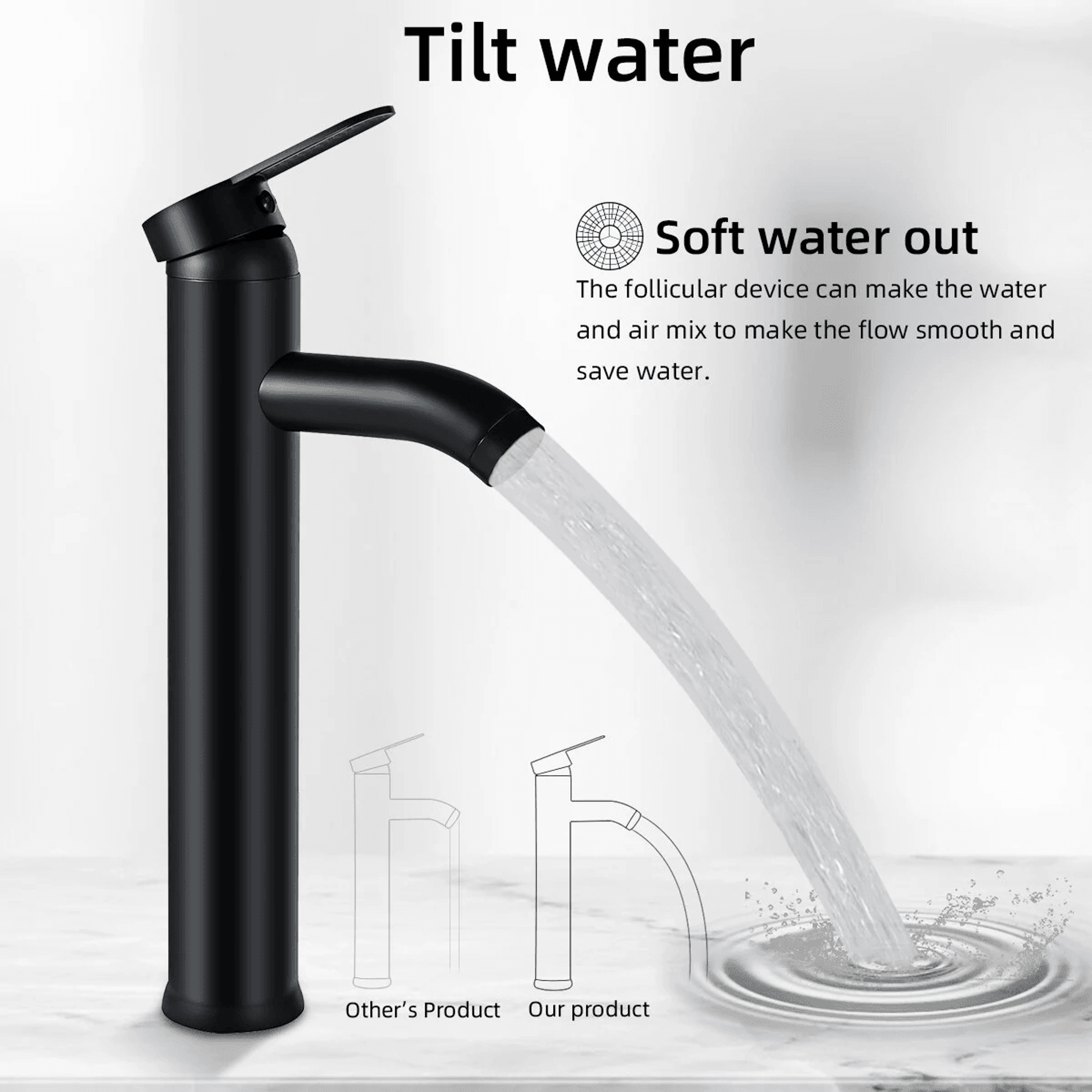 Modern Black Stainless Steel Bathroom Sink Mixer Faucet 4