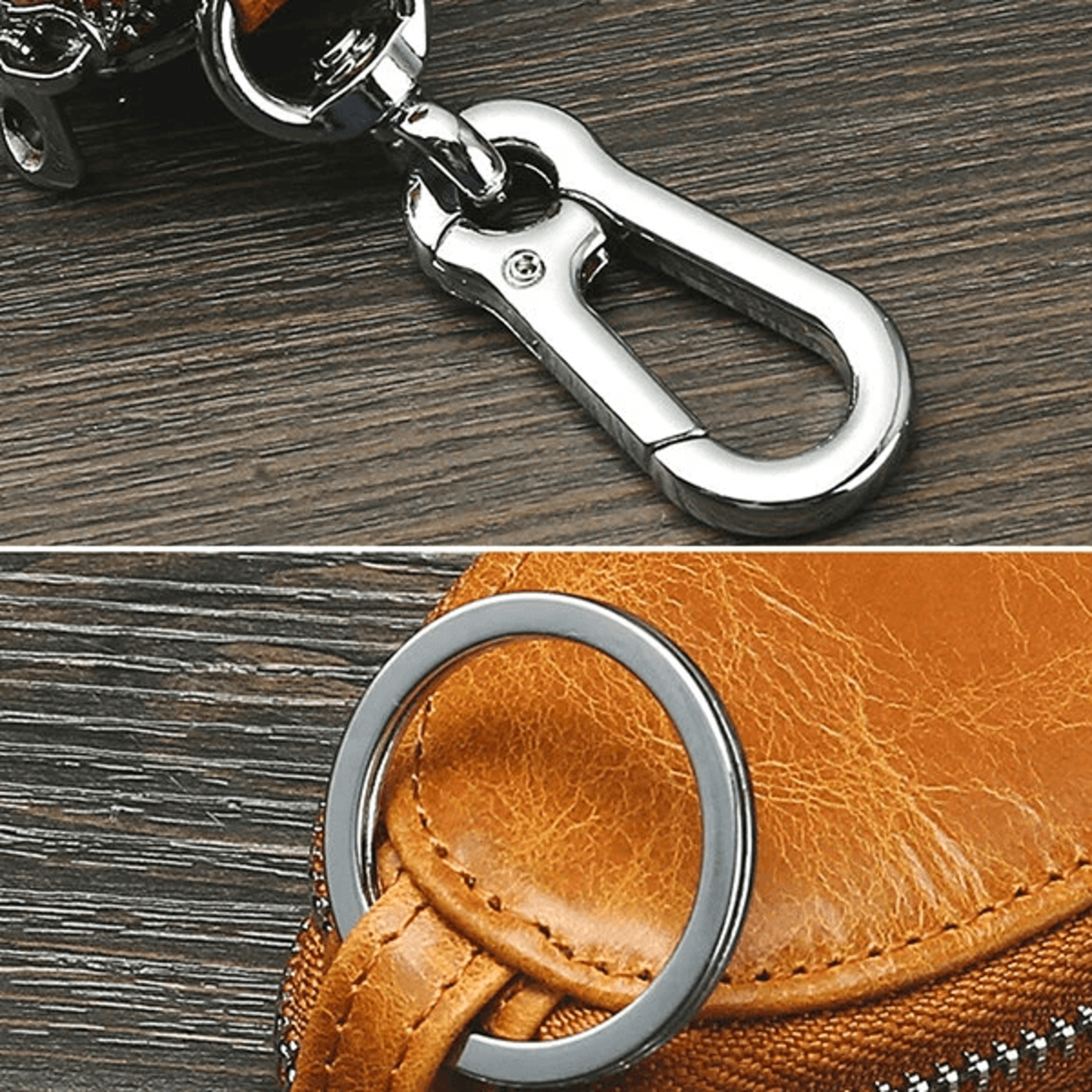 Genuine Leather Car Key Case Double Layer Zipper Key Holder 4