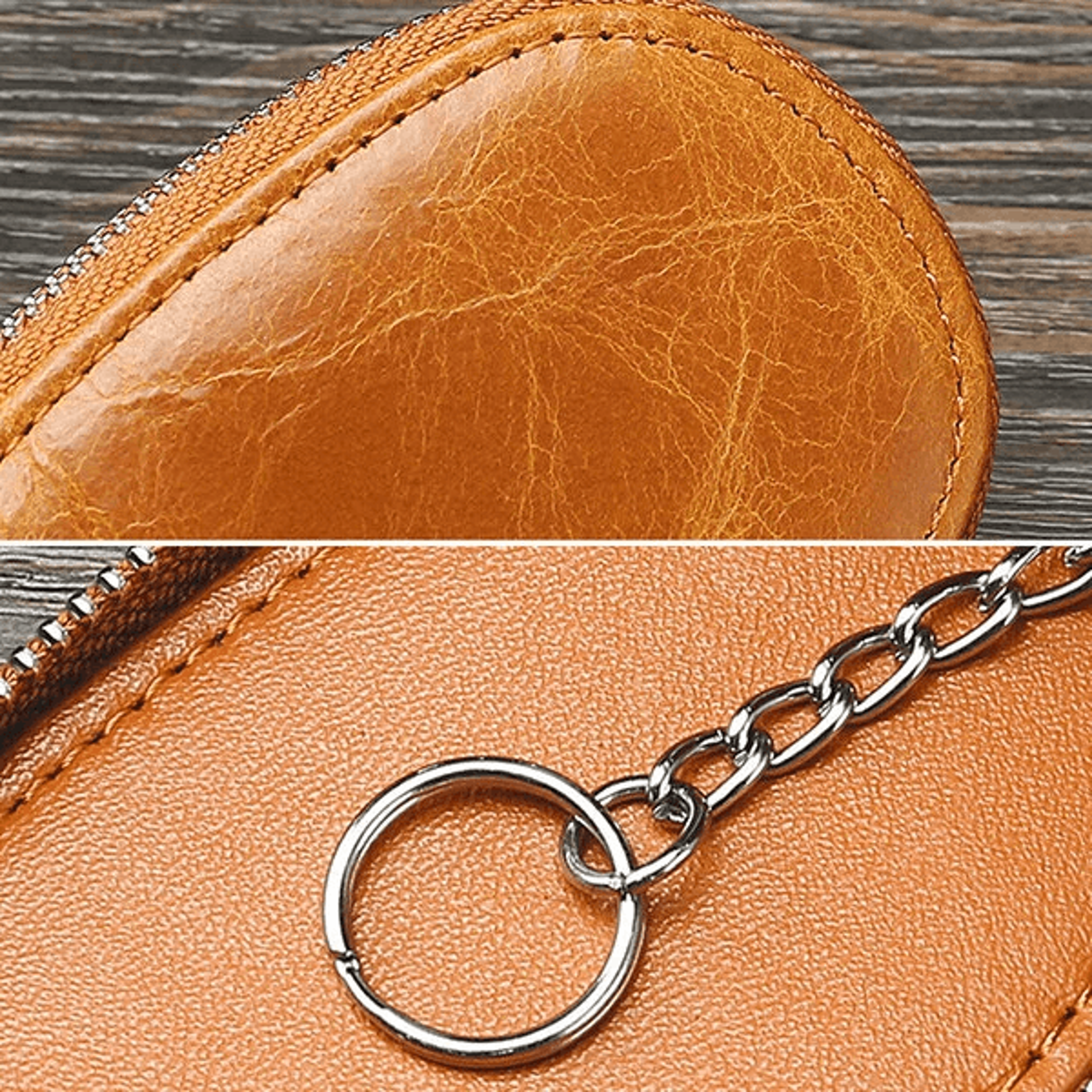 Genuine Leather Car Key Case Double Layer Zipper Key Holder 5