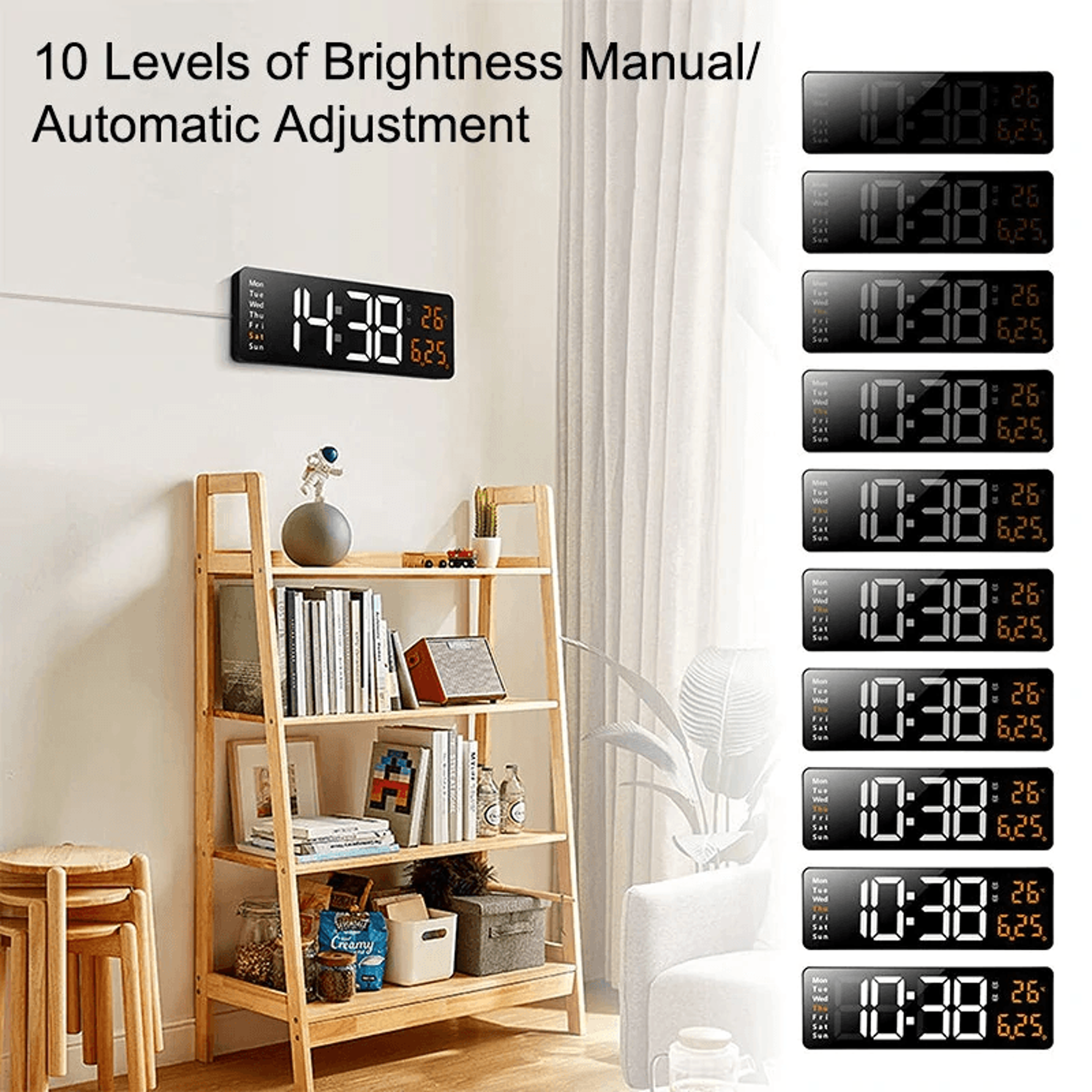 Digital Wall Clock With Large LED Display Remote Control And Auto Brightness 2