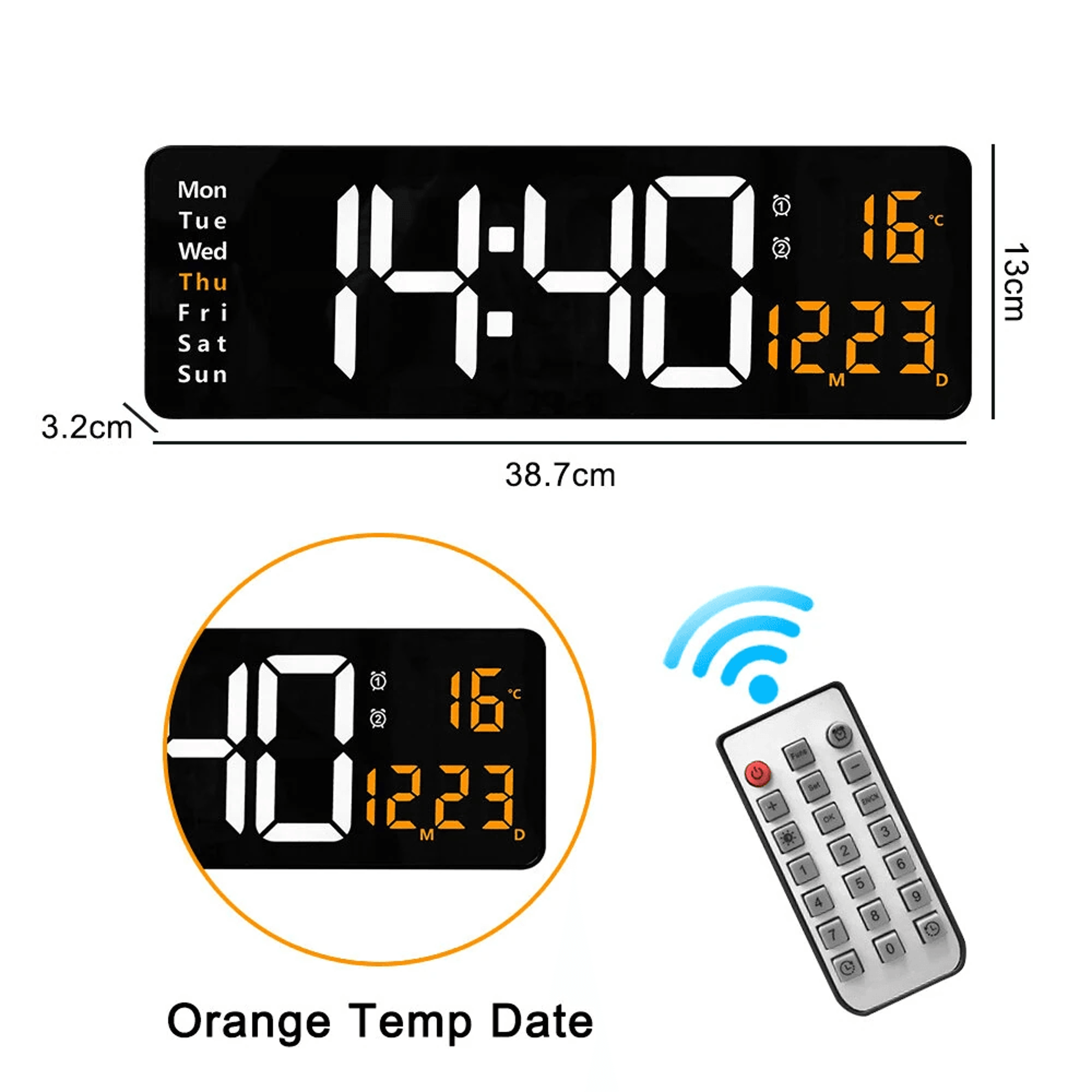 Digital Wall Clock With Large LED Display Remote Control And Auto Brightness 7
