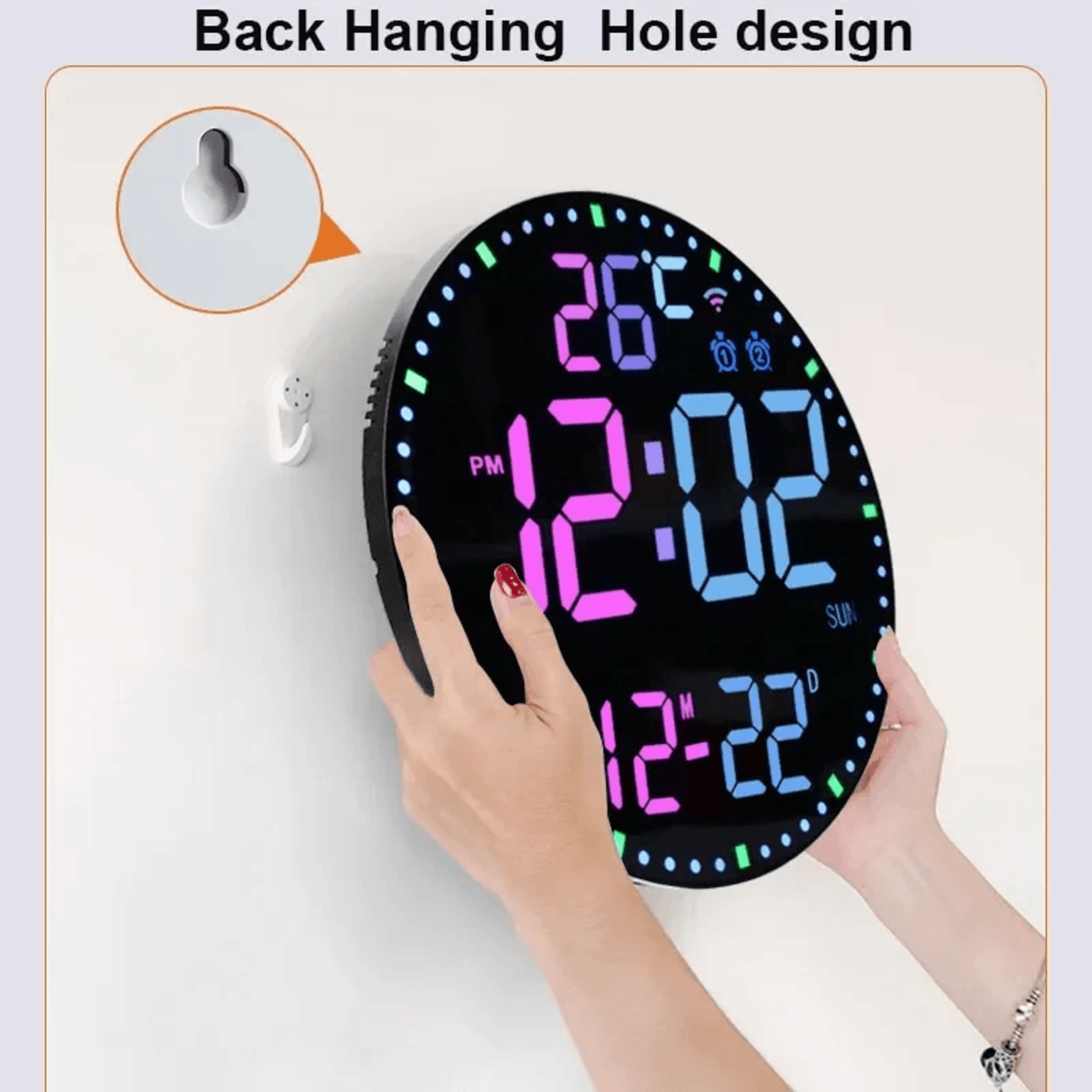 Smart WiFi RGB Digital Wall Clock With Calendar Date And Temperature Display 1