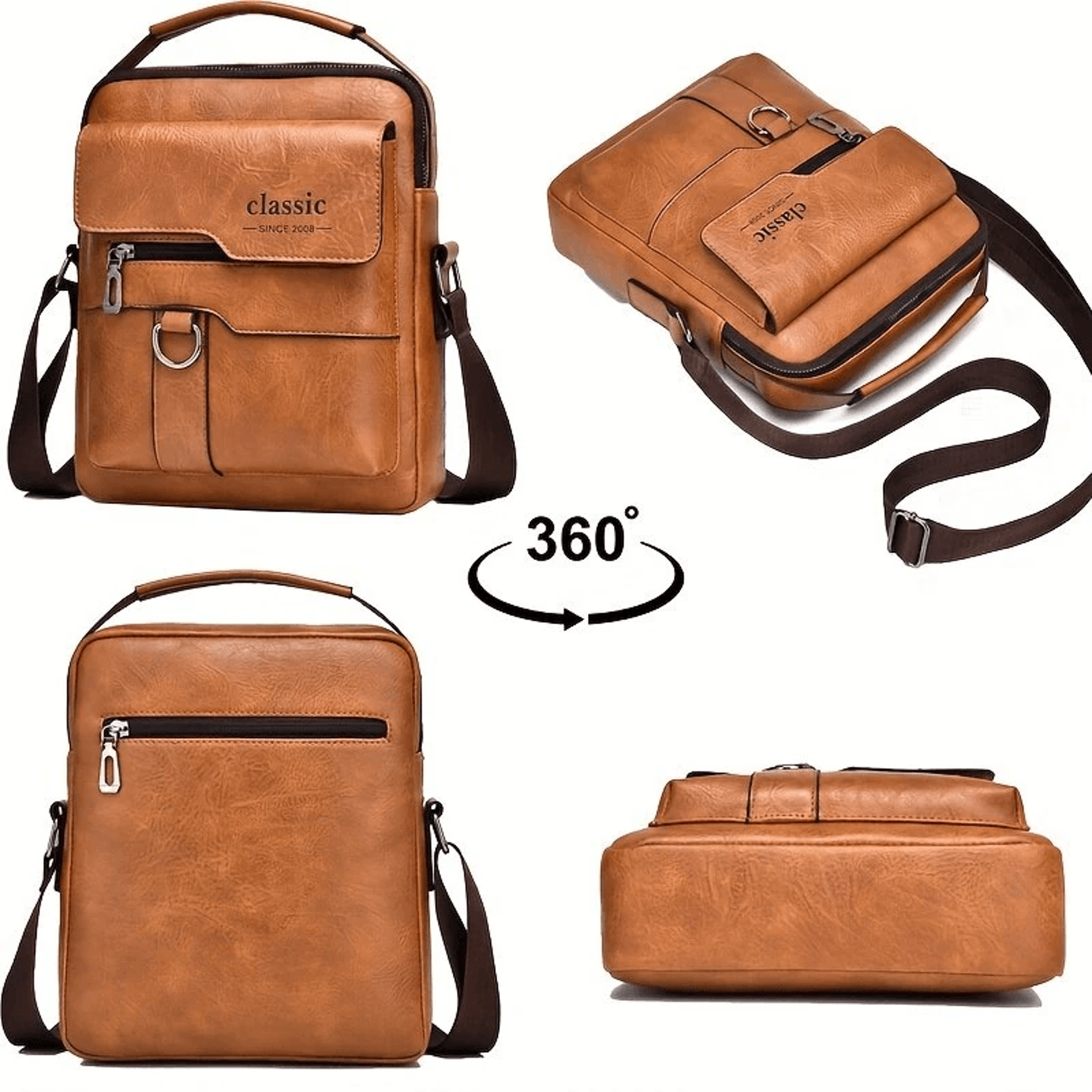 Mens PU Leather Crossbody Bag Large Capacity Multi Pocket Messenger Bag 2