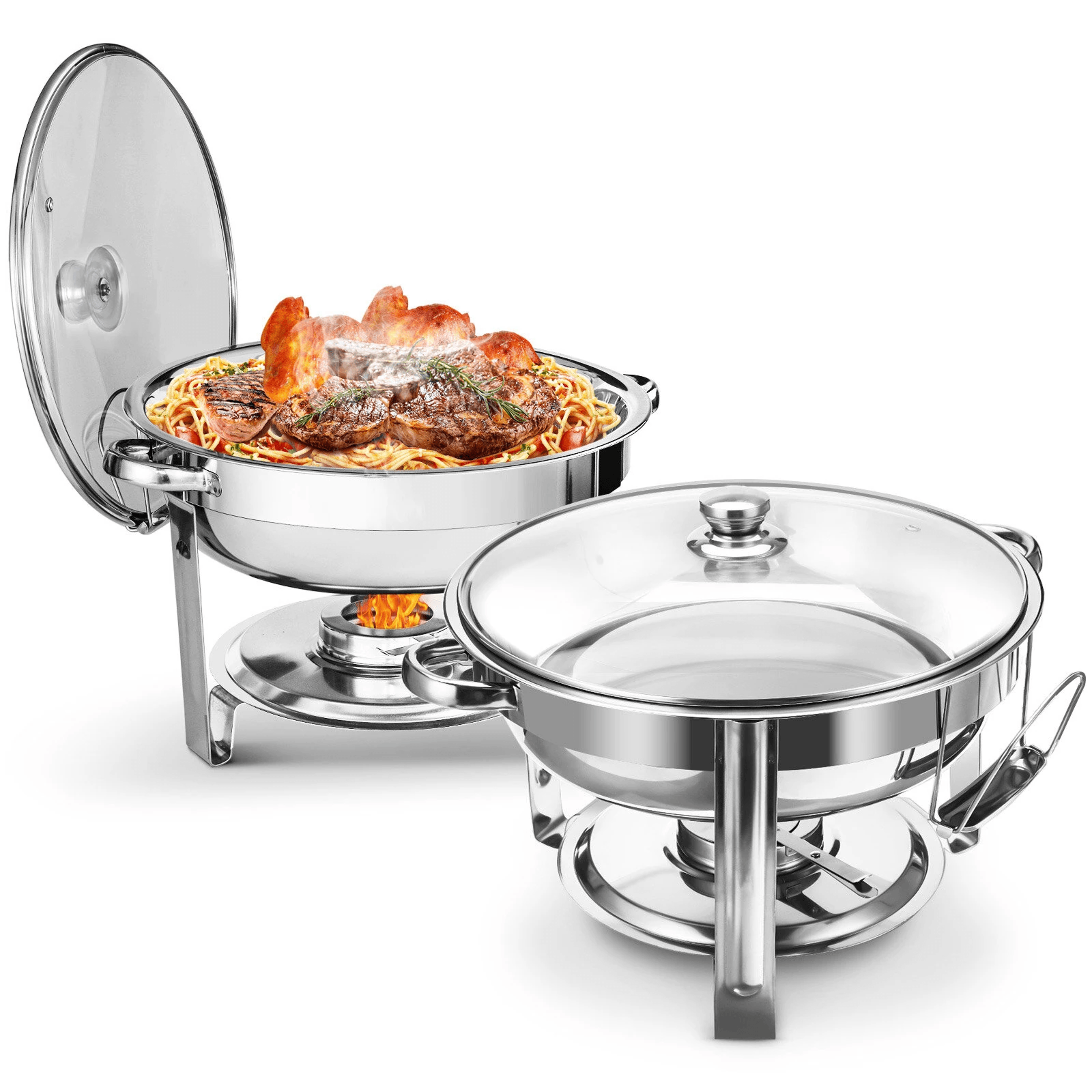 Round Chafing Dish Buffet Set With Glass Lids Pack Stainless Steel Food Warmers 0