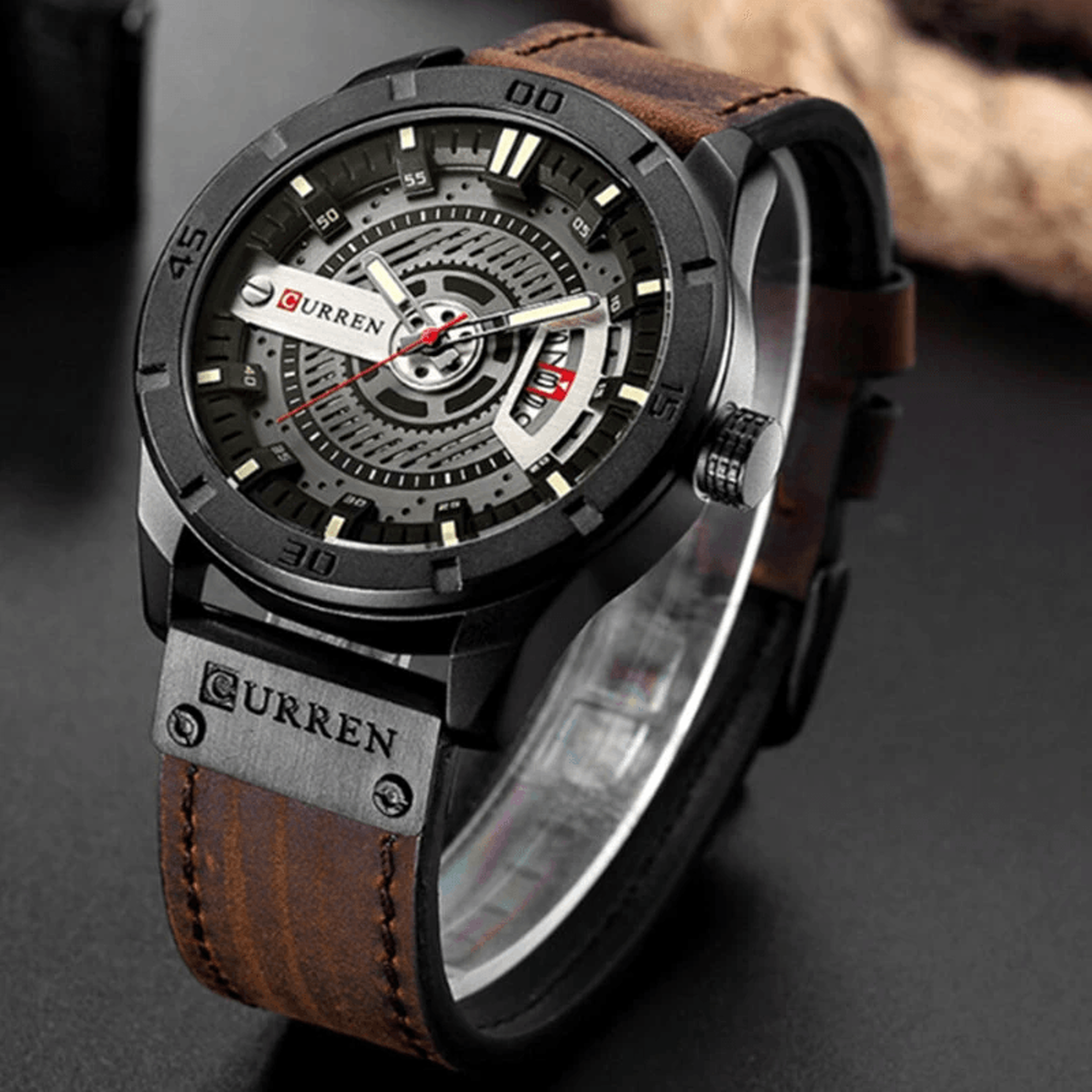 Mens Large Dial Quartz Watch With Luminous Hands And Calendar 6