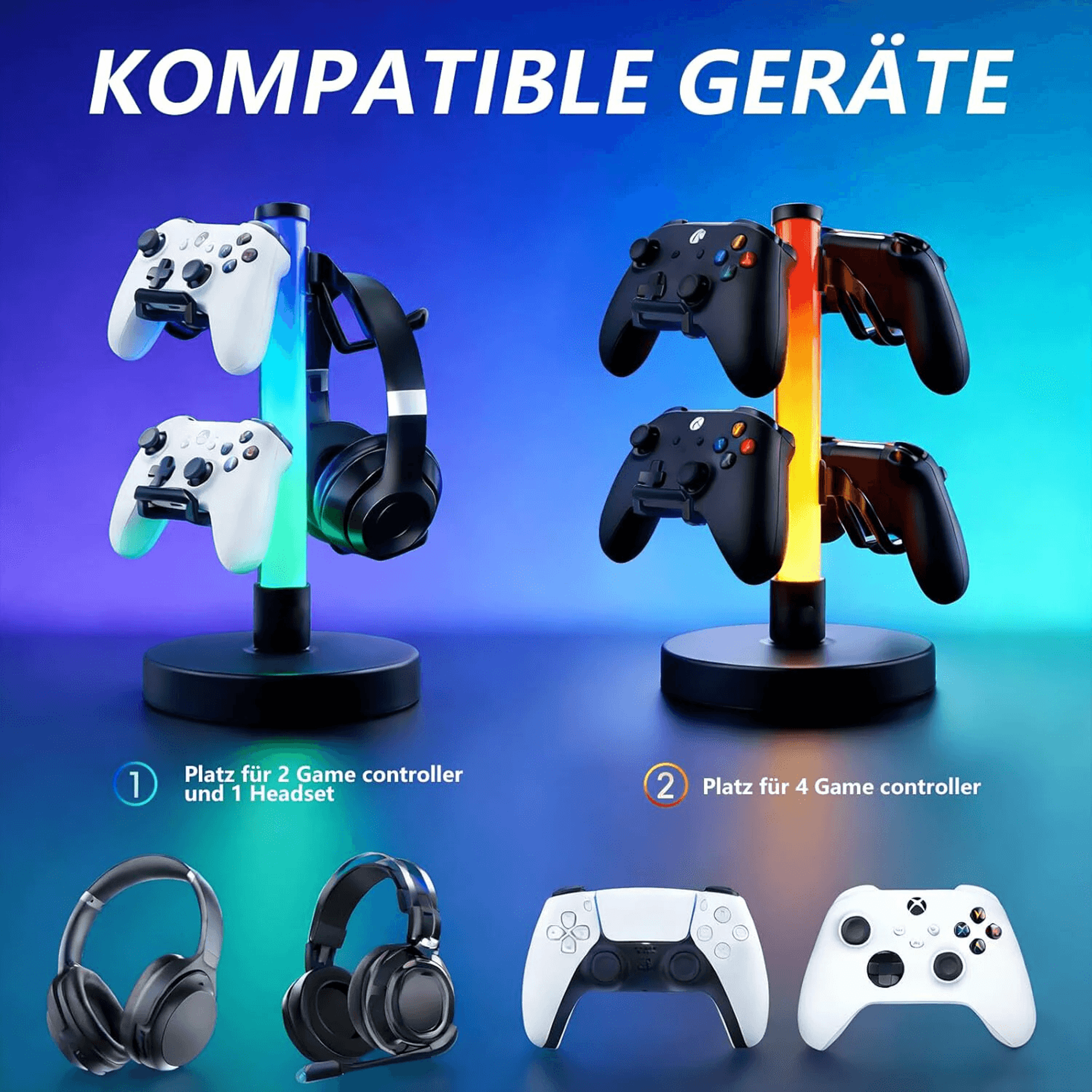 RGB Headset Stand With Controller Holder Music Sync Lighting And USB Power 1