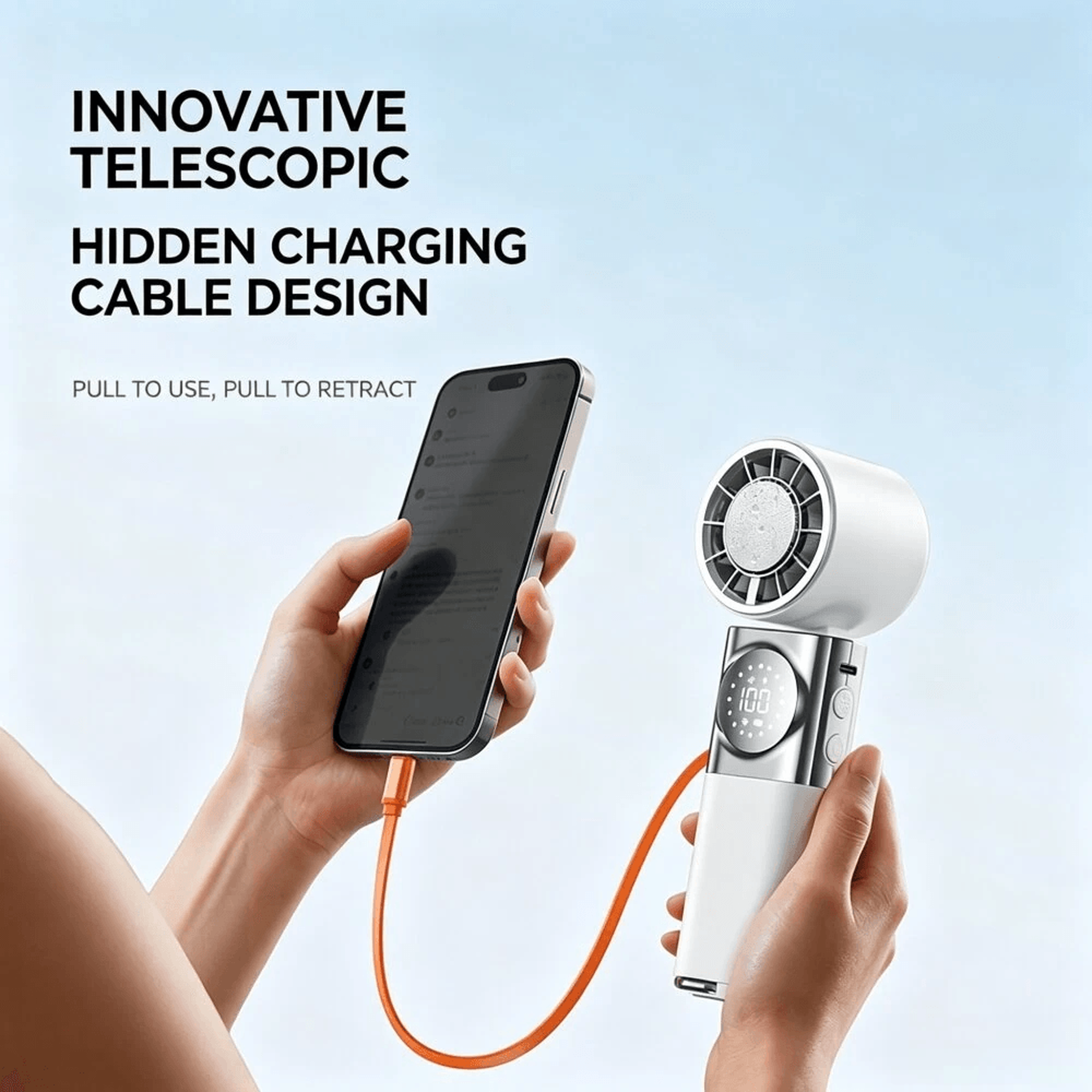Portable Handheld Ice Cooling Fan With Speed Control Digital Display And Foldable Neck Design 3
