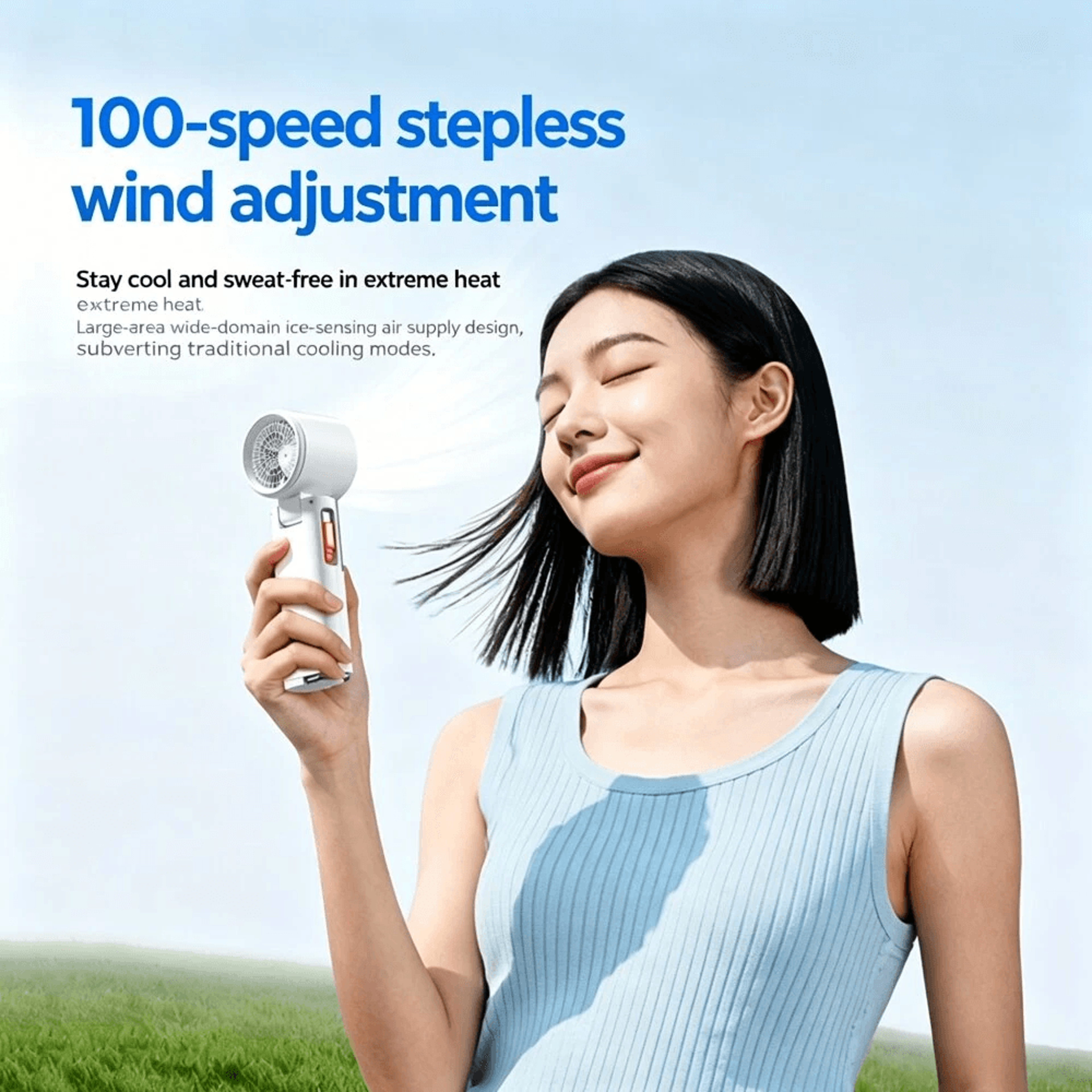 Portable Handheld Ice Cooling Fan With Speed Control Digital Display And Foldable Neck Design 1