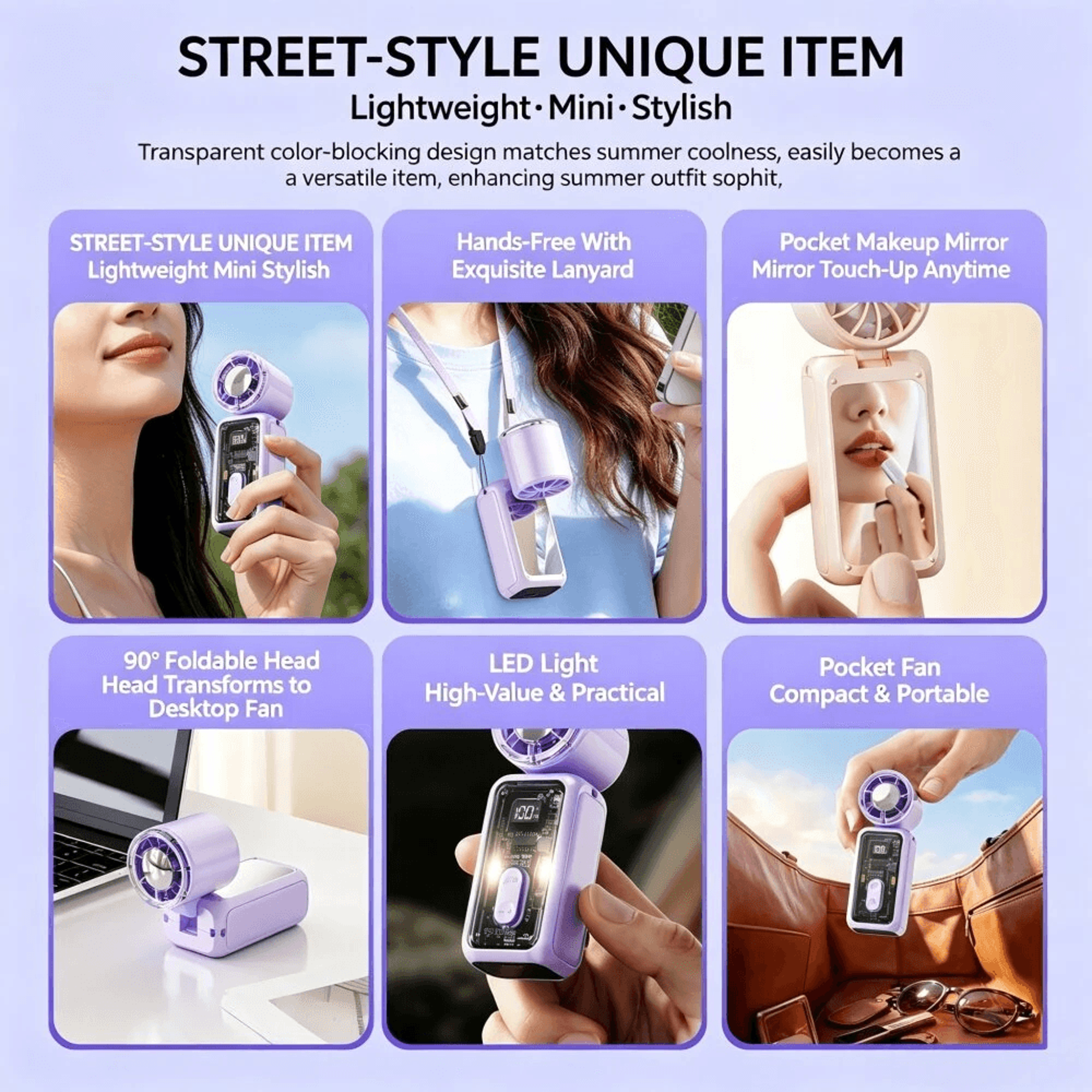 Portable Handheld Fan Speed Levels Type C Fast Charging Rechargeable Mini Foldable Fan With LED Dis 4