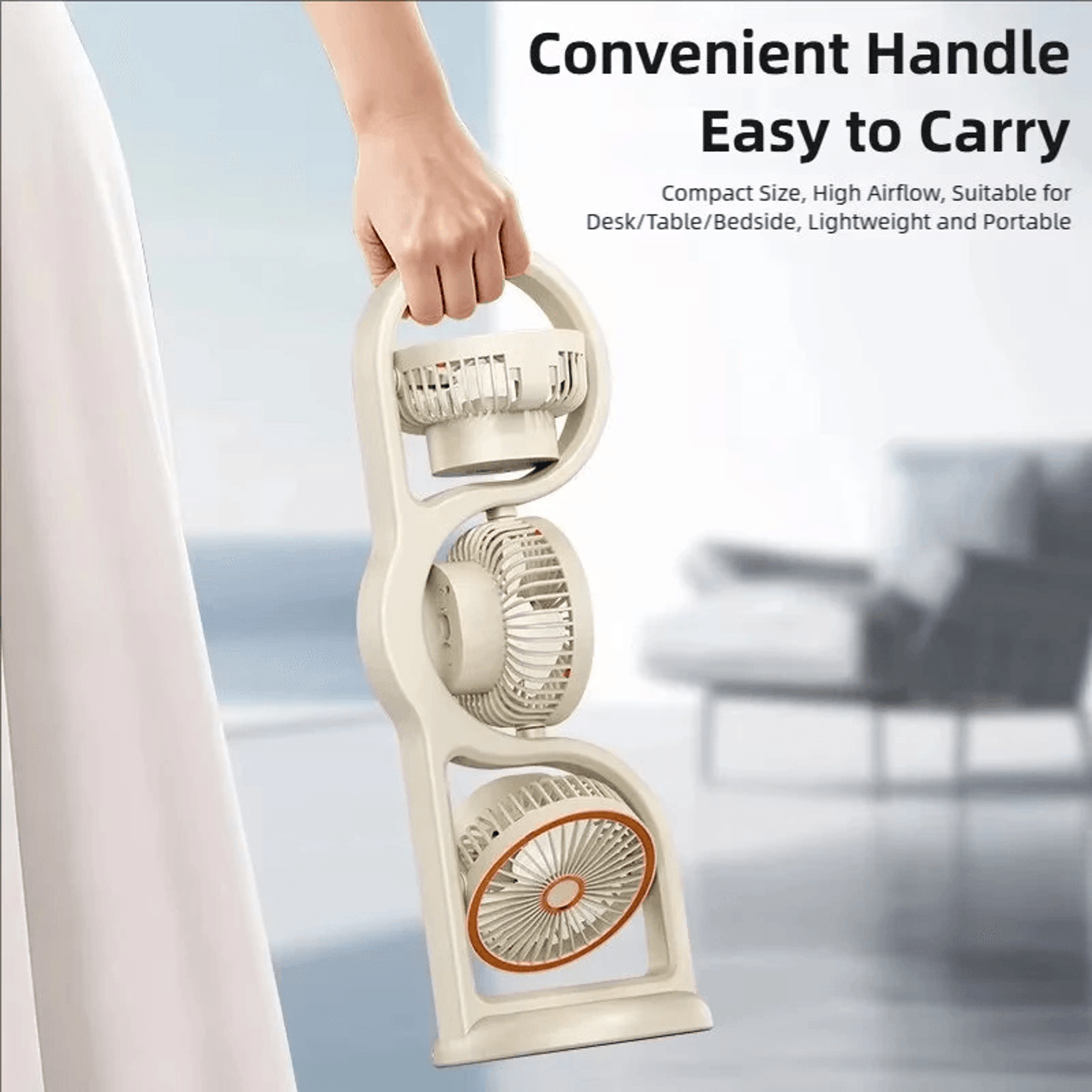 Three Head Portable Desk Fan With Degree Adjustable Airflow And USB Rechargeable Cooling 5