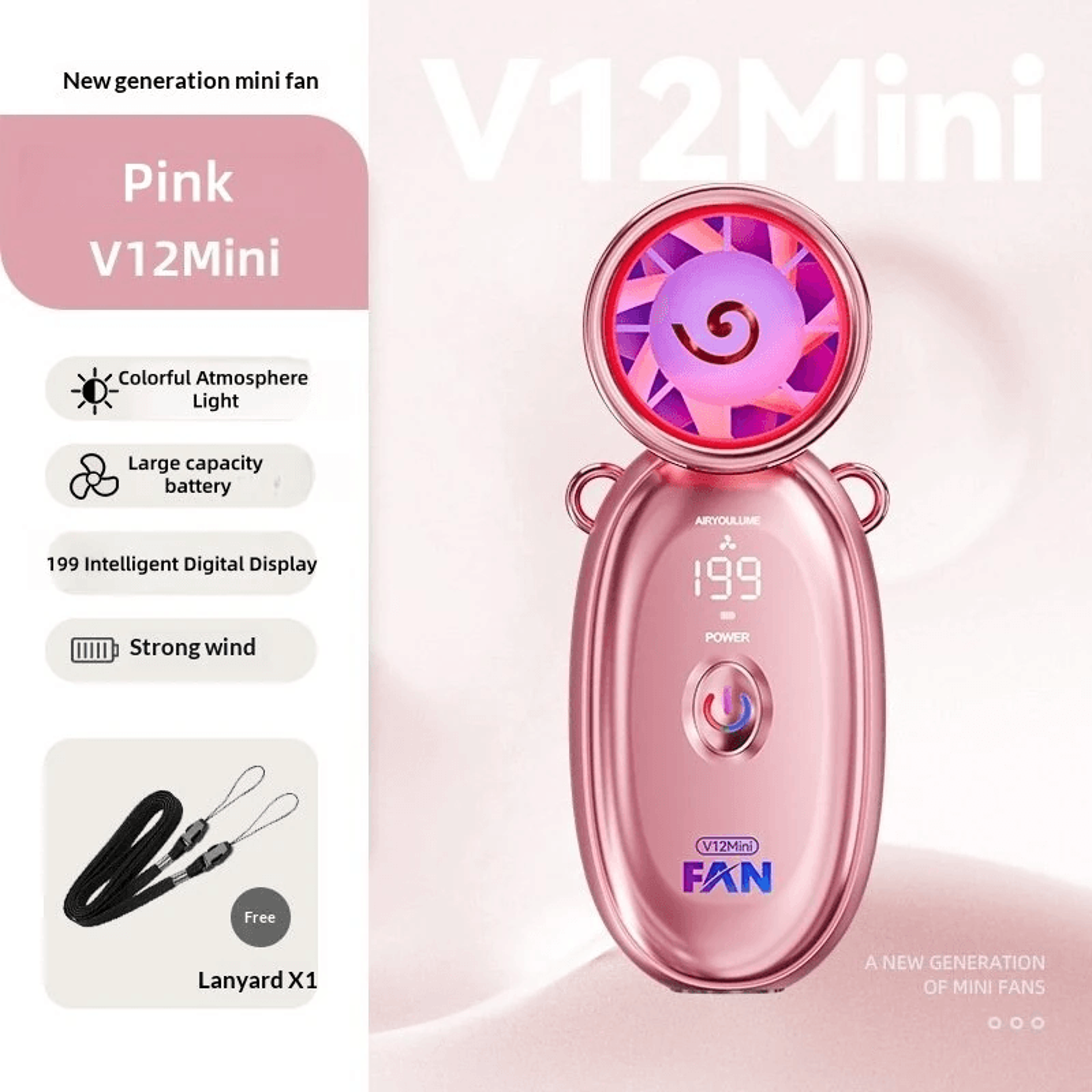 Portable Rechargeable Handheld Fan With Adjustable Airflow And LED Display 6
