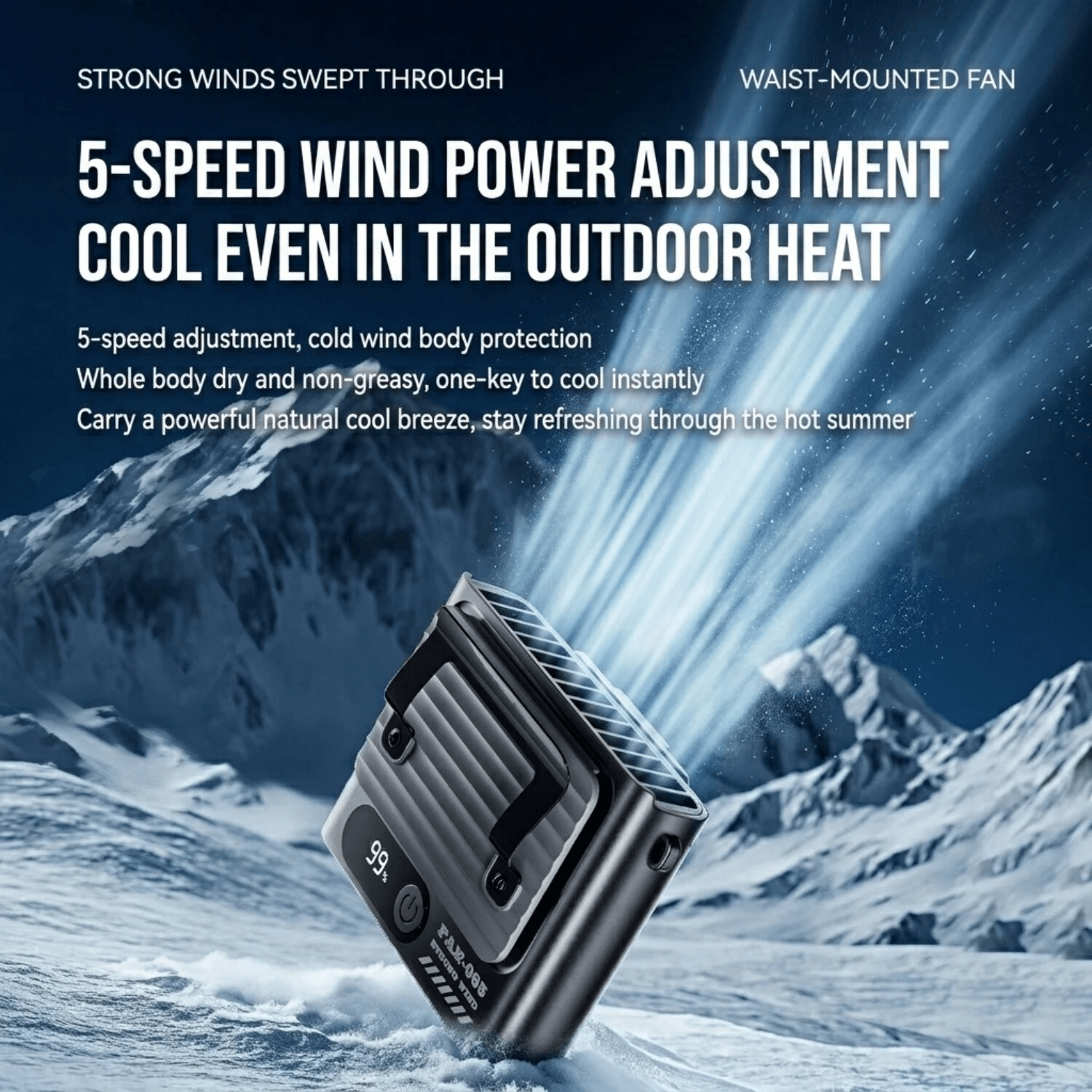 Portable Waist Fan With Speed Cooling Rechargeable Battery And LED Display 1