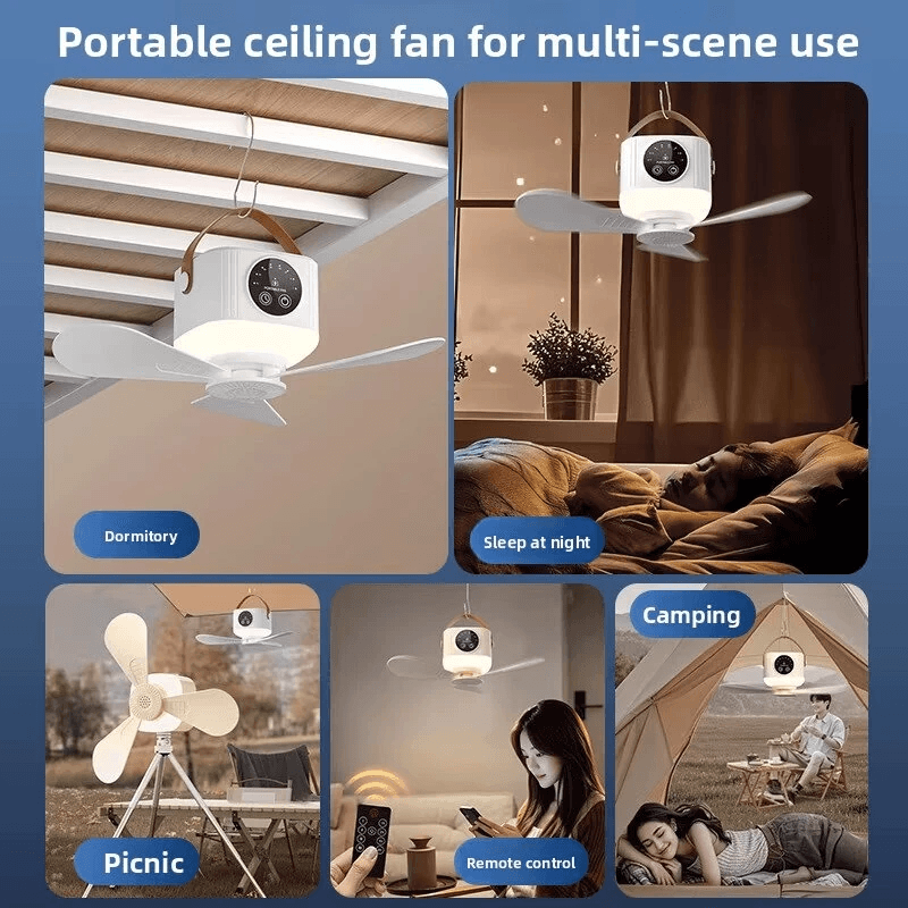 Portable Rechargeable Ceiling Fan With LED Light Remote Control And Timer 3