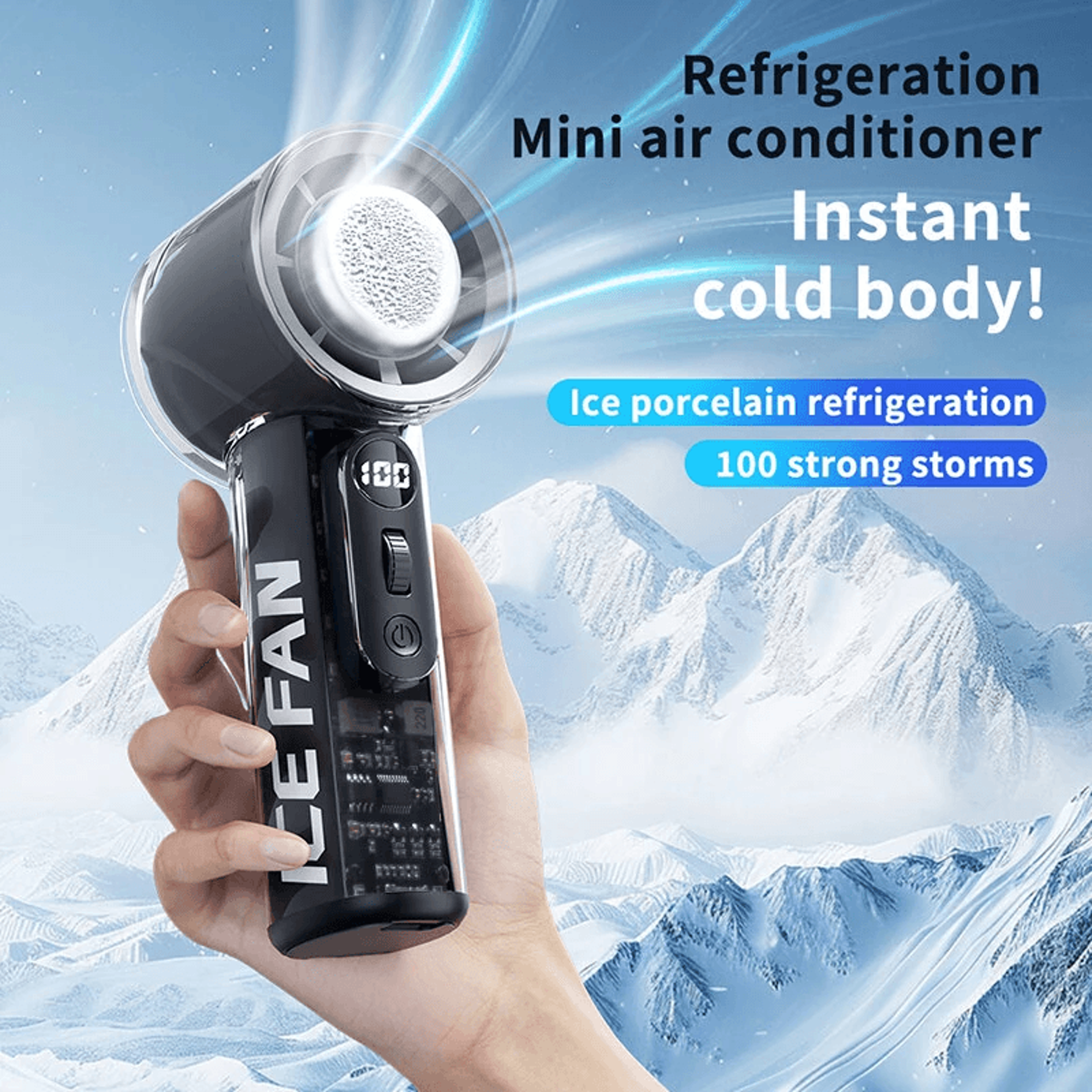 Portable Handheld Turbo Fan With Ice Cooling Speed Control And Rechargeable Battery 3
