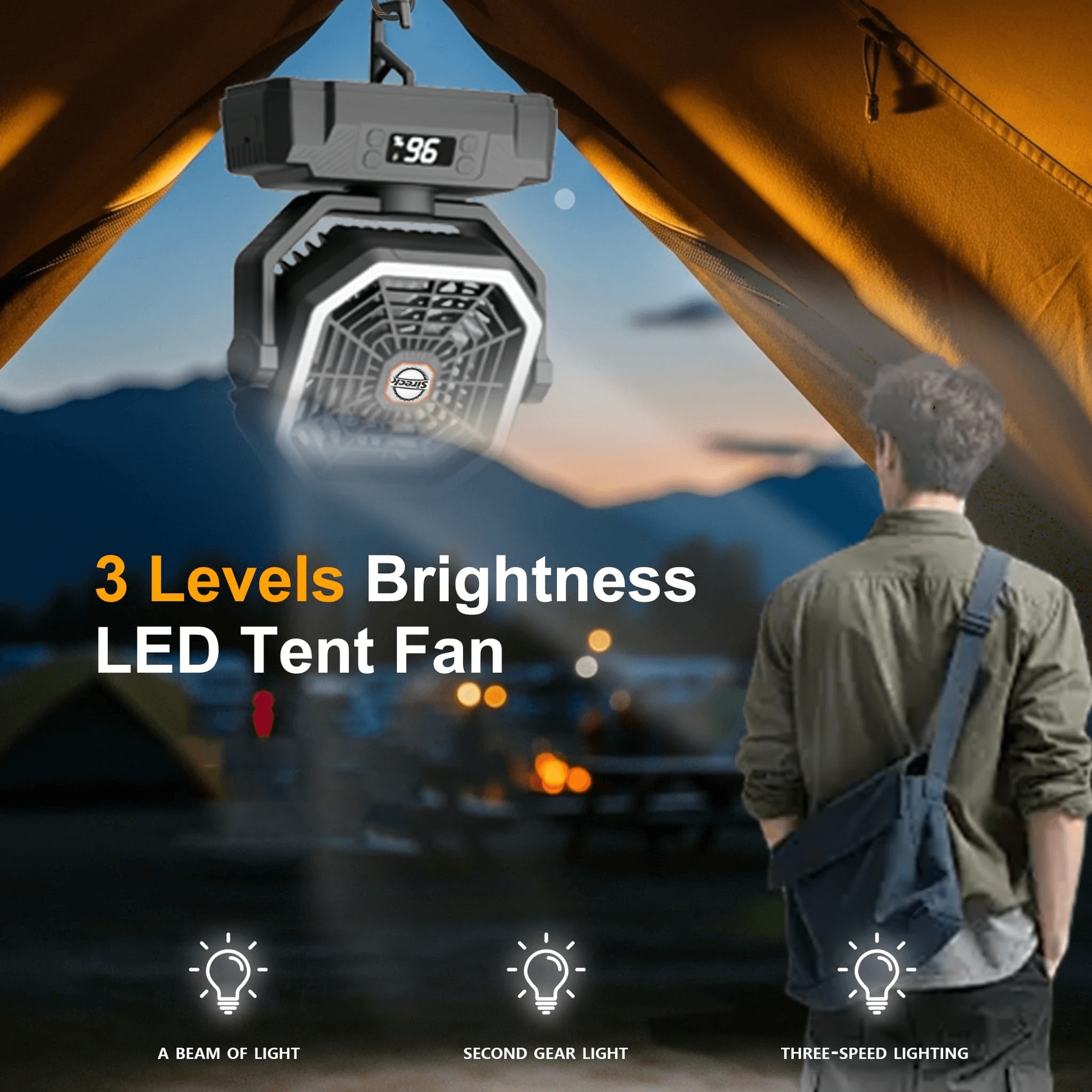 Rechargeable Camping Fan With LED Light Battery Remote Control And Speeds 1