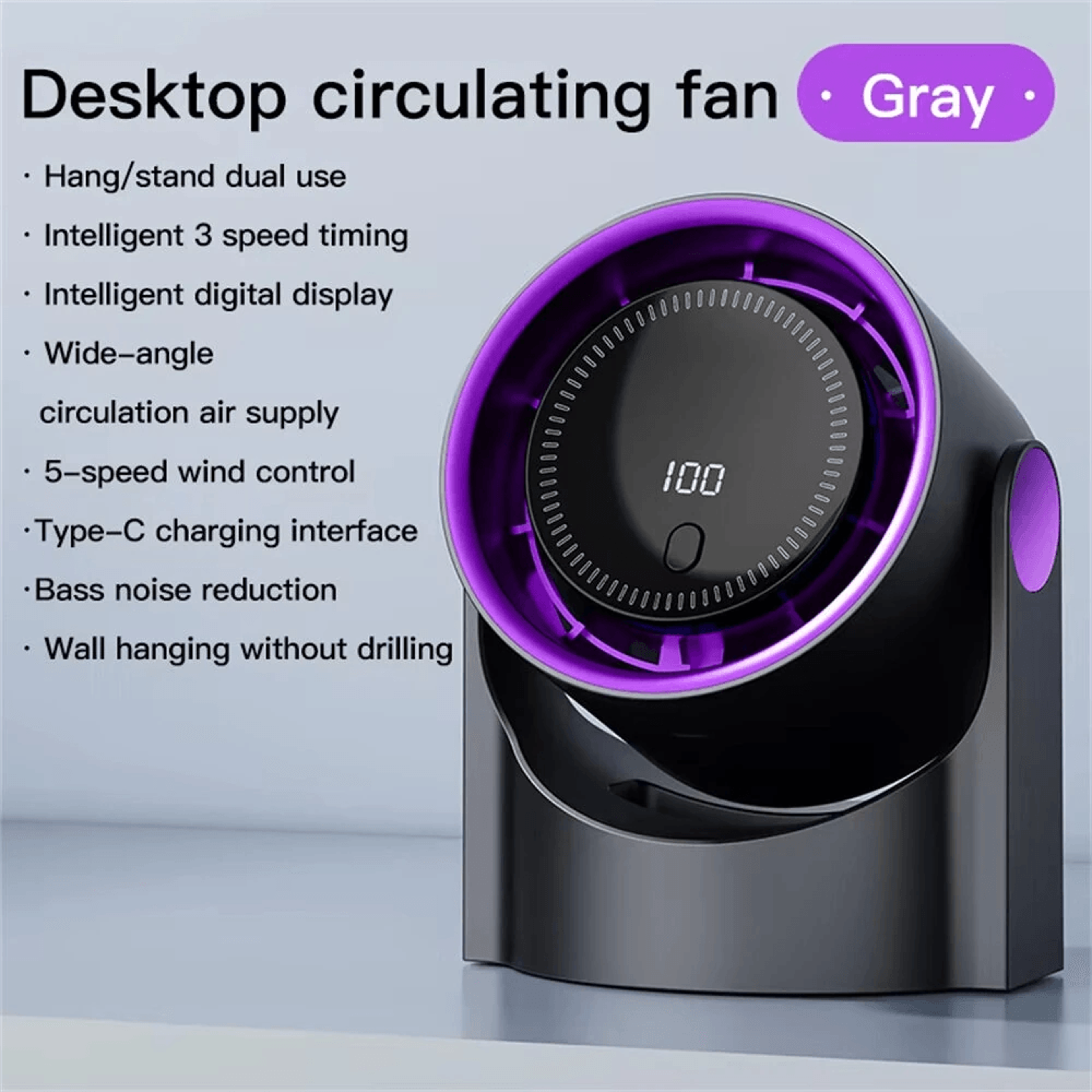 Portable Bladeless Desk Fan With Speed Control Digital Display And USB Rechargeable Cooling 7