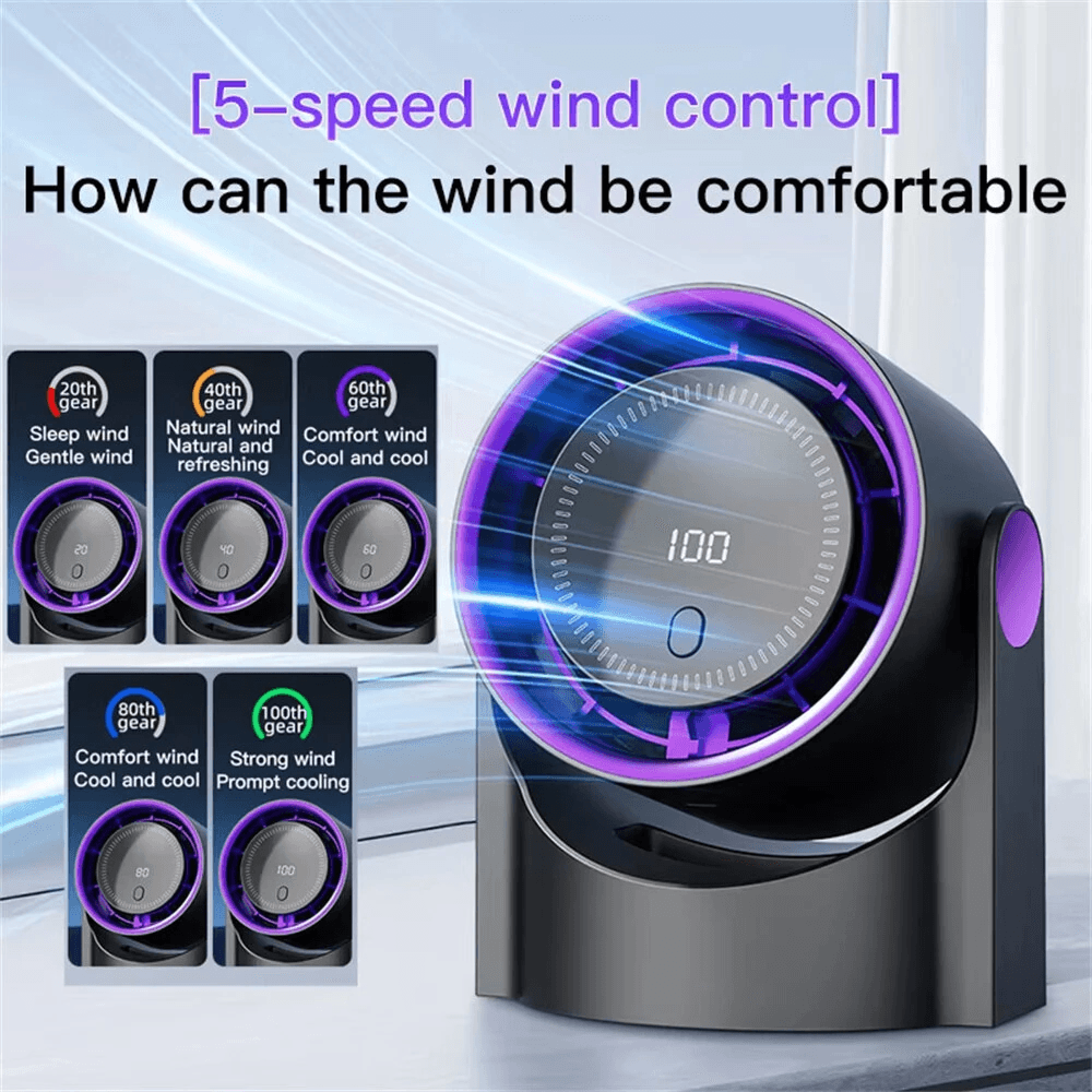 Portable Bladeless Desk Fan With Speed Control Digital Display And USB Rechargeable Cooling 6
