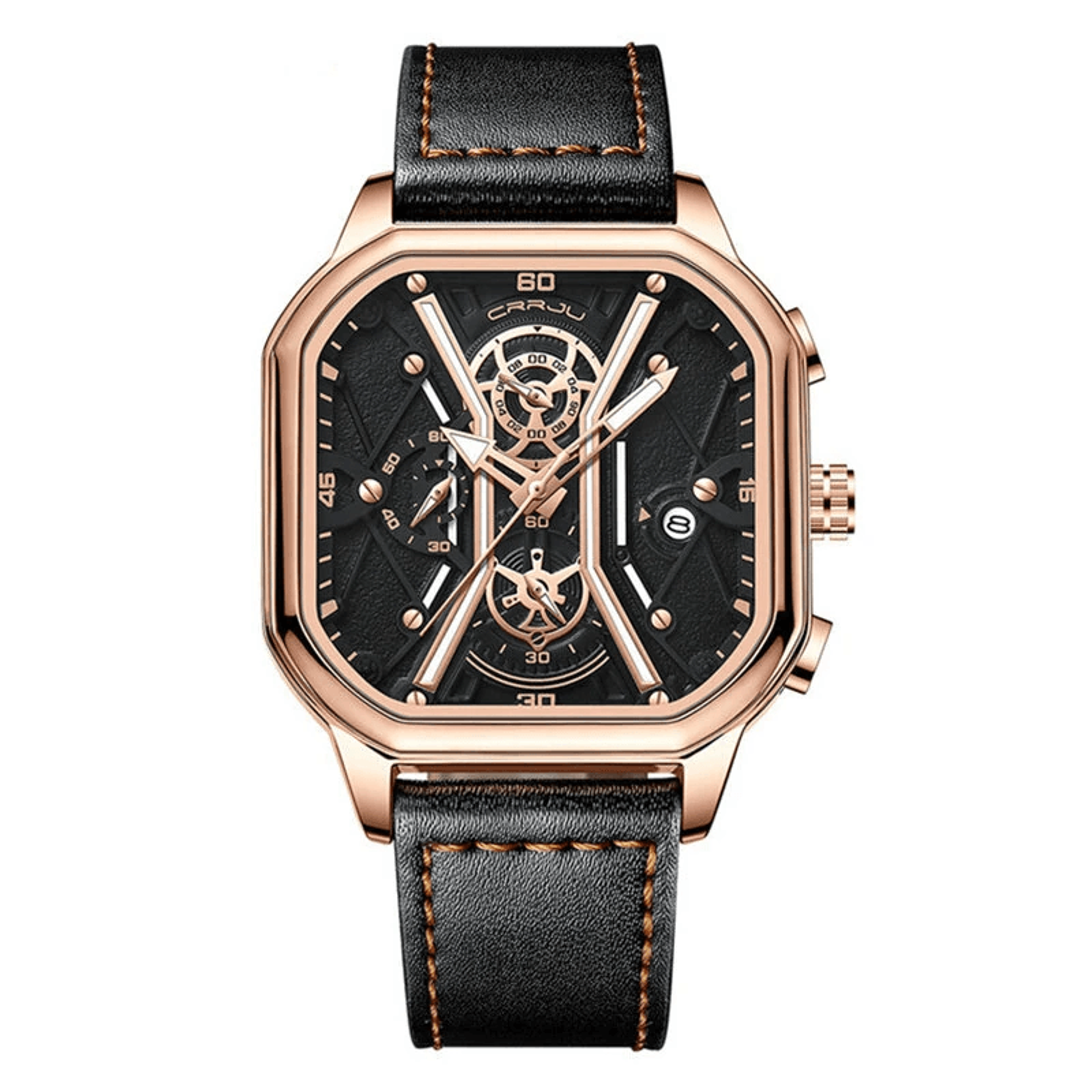 Square Chronograph Watch For Men With Leather Strap And Waterproof Quartz 7