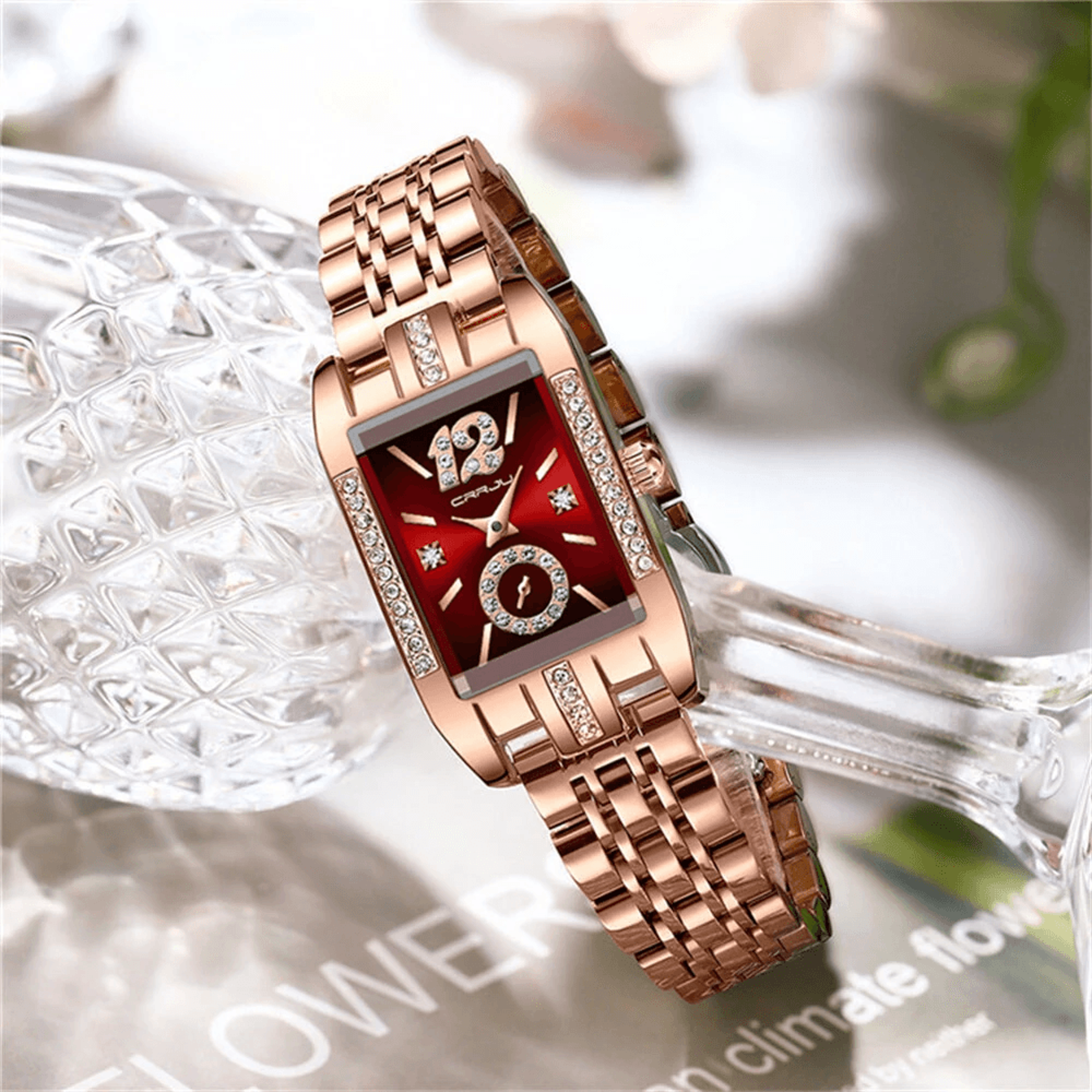 Rectangular Womens Quartz Watch With Rhinestone Dial And Stainless Steel Strap 2