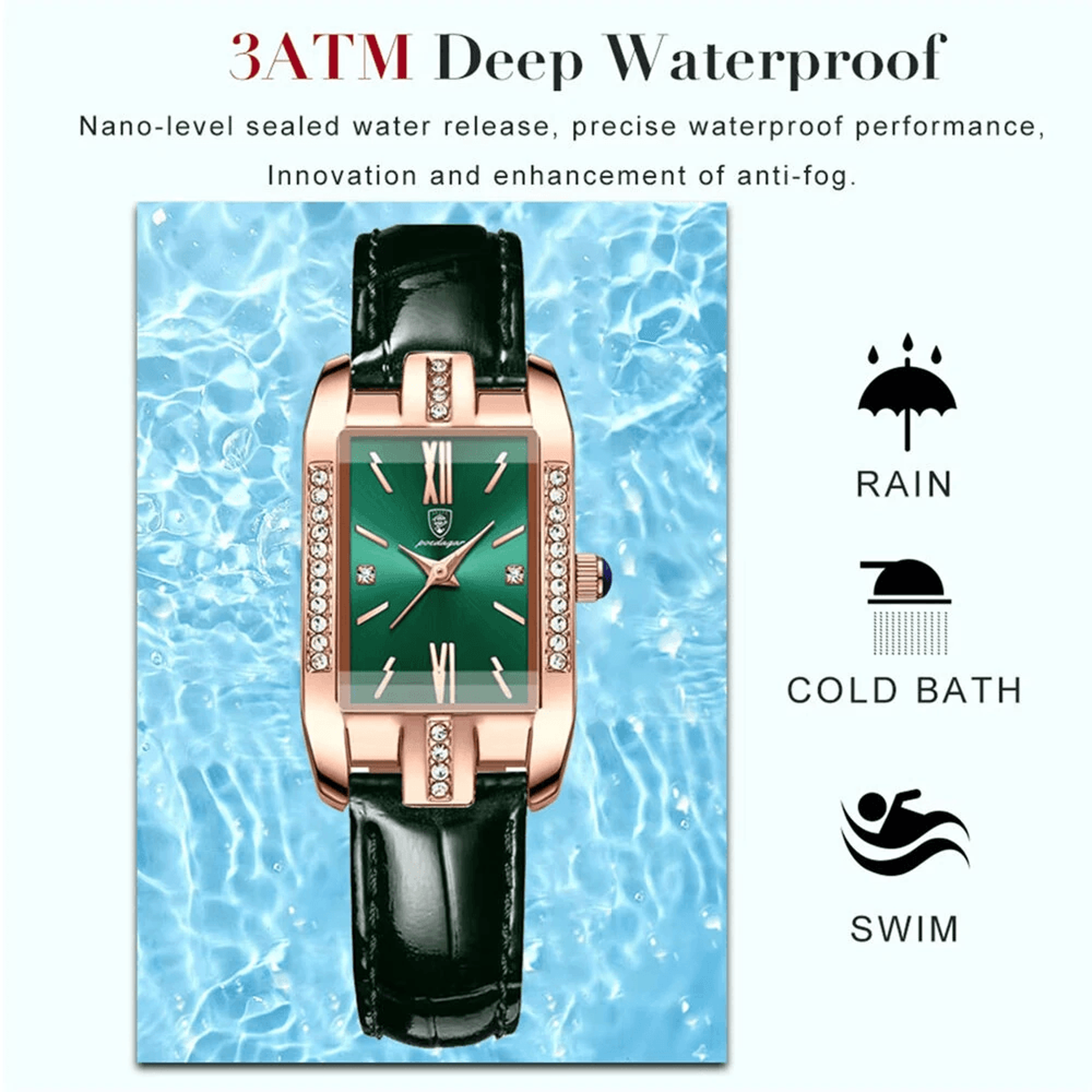 Elegant Rectangular Quartz Watch For Women With Leather Strap And Crystal Accents 6