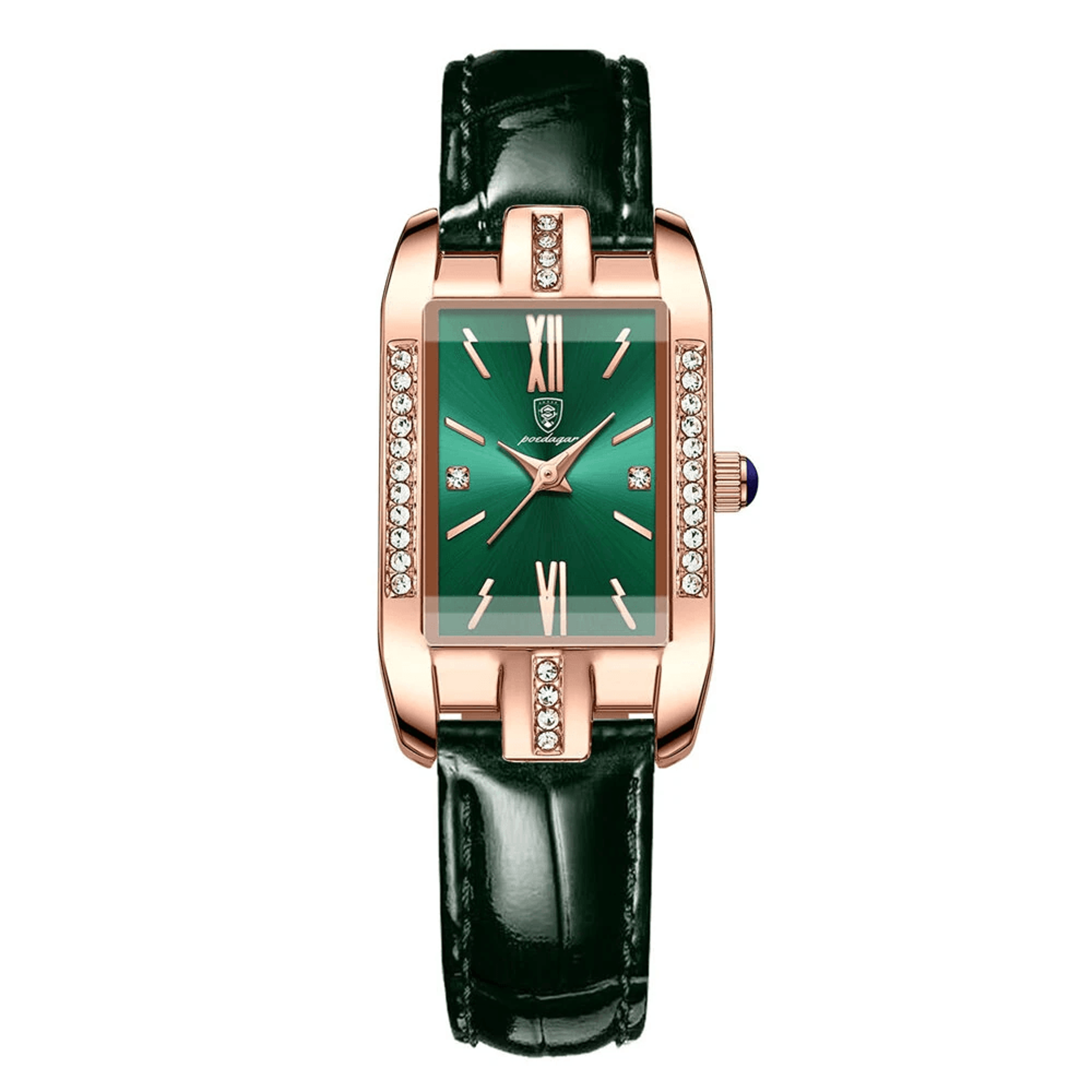 Elegant Rectangular Quartz Watch For Women With Leather Strap And Crystal Accents 7
