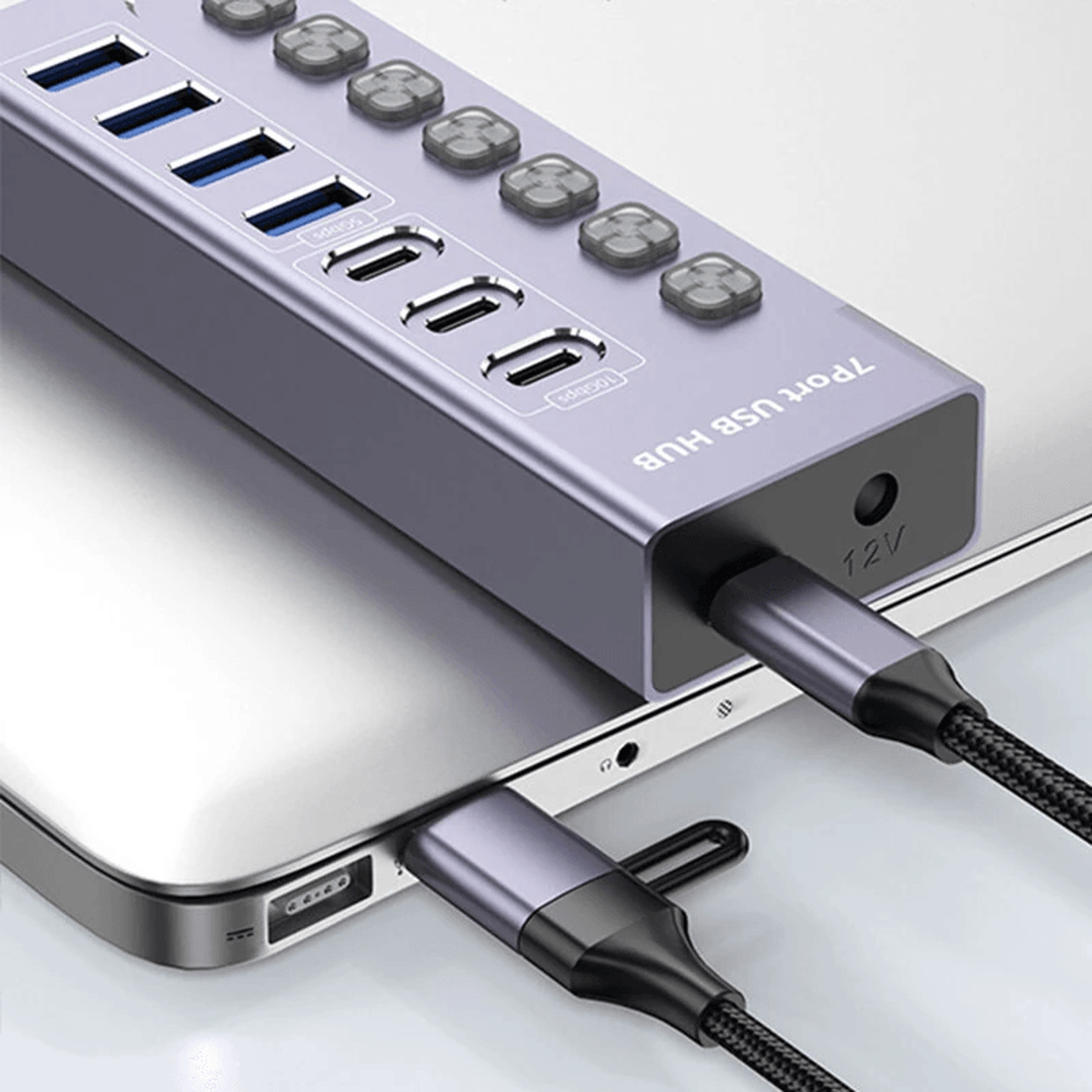 Port Powered USB Hub With USB C And USB A High Speed Data Ports And Independent Switches 3