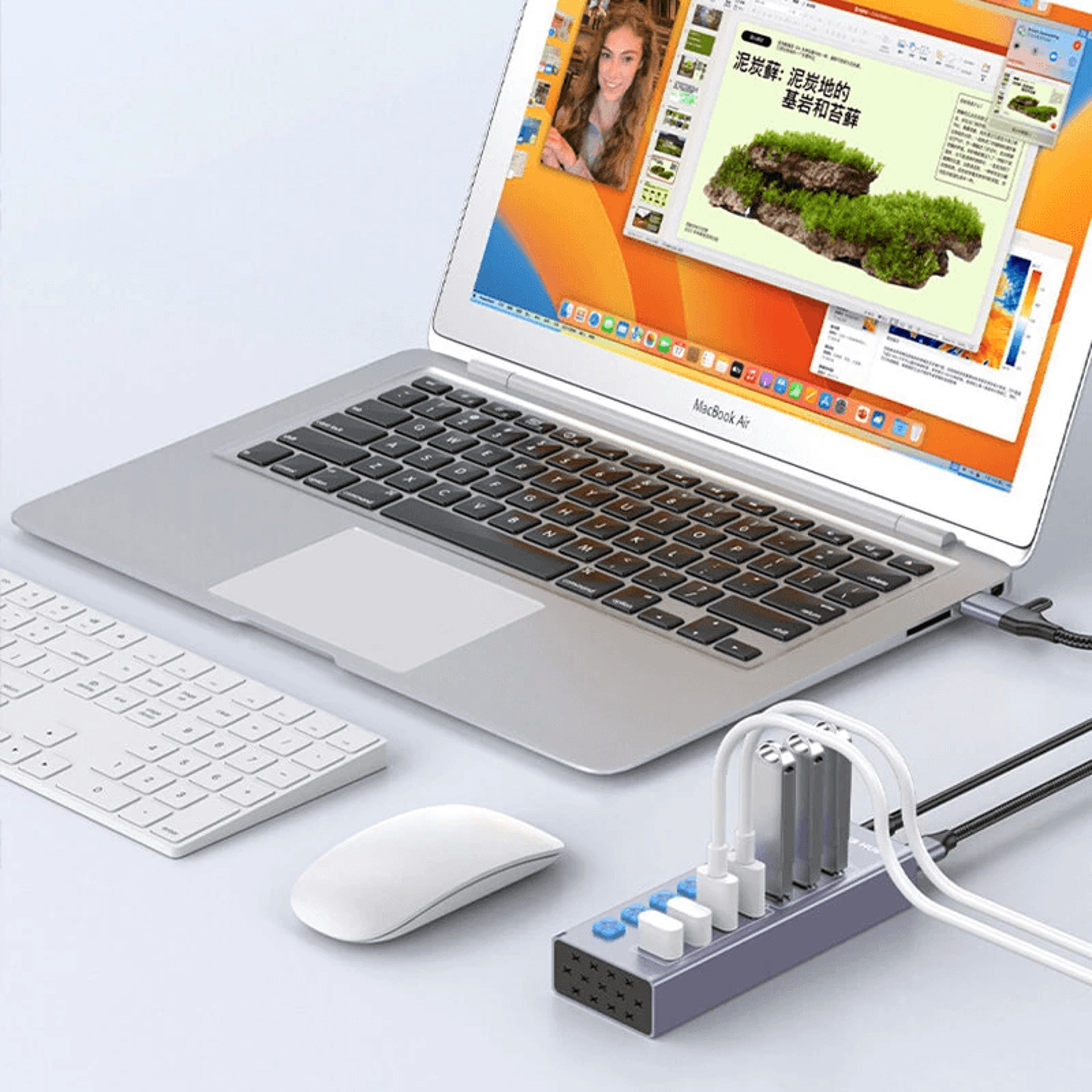 Port Powered USB Hub With USB C And USB A High Speed Data Ports And Independent Switches 1