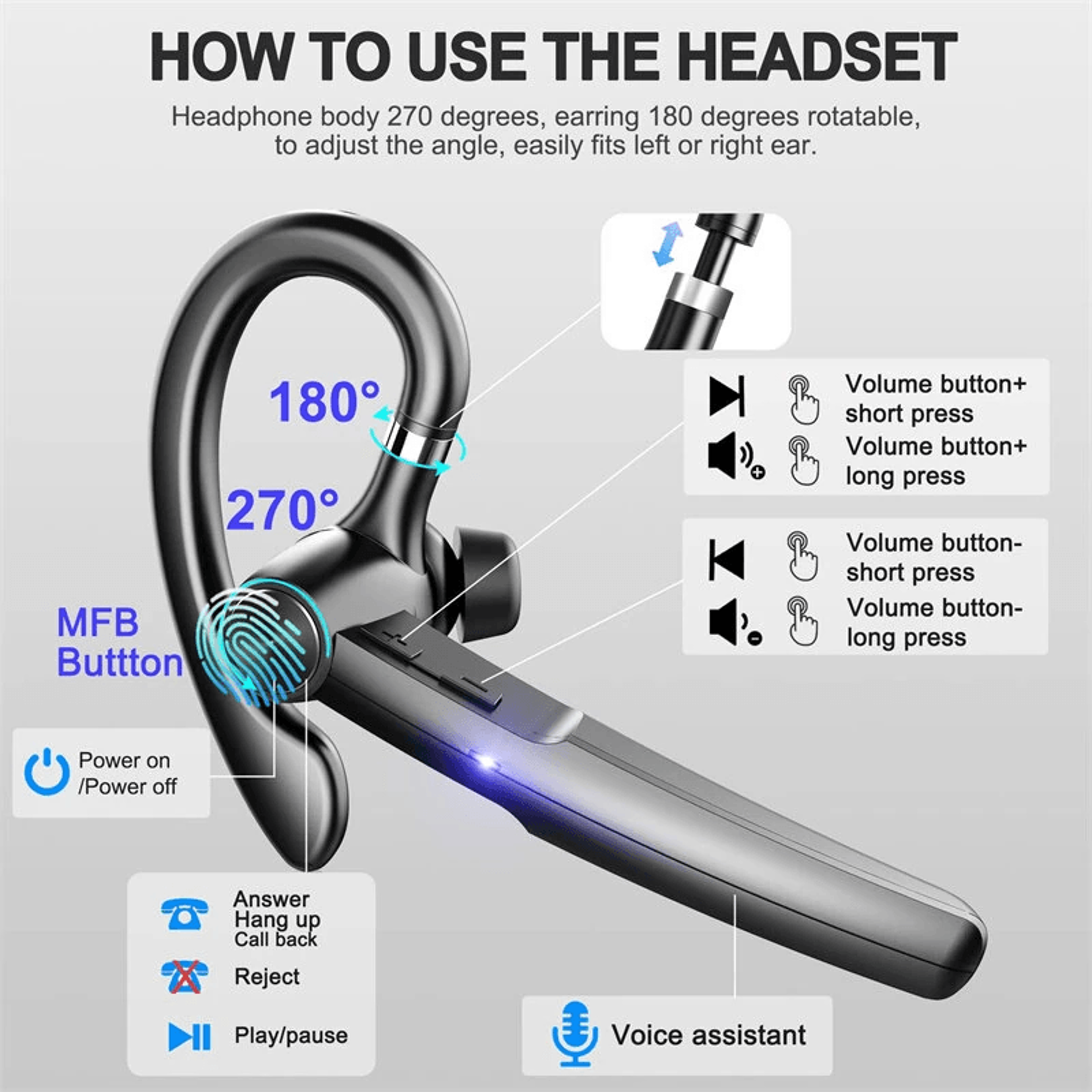 Wireless Bluetooth Earhook Headset With Dual Mic Noise Cancelling And Charging Case 1