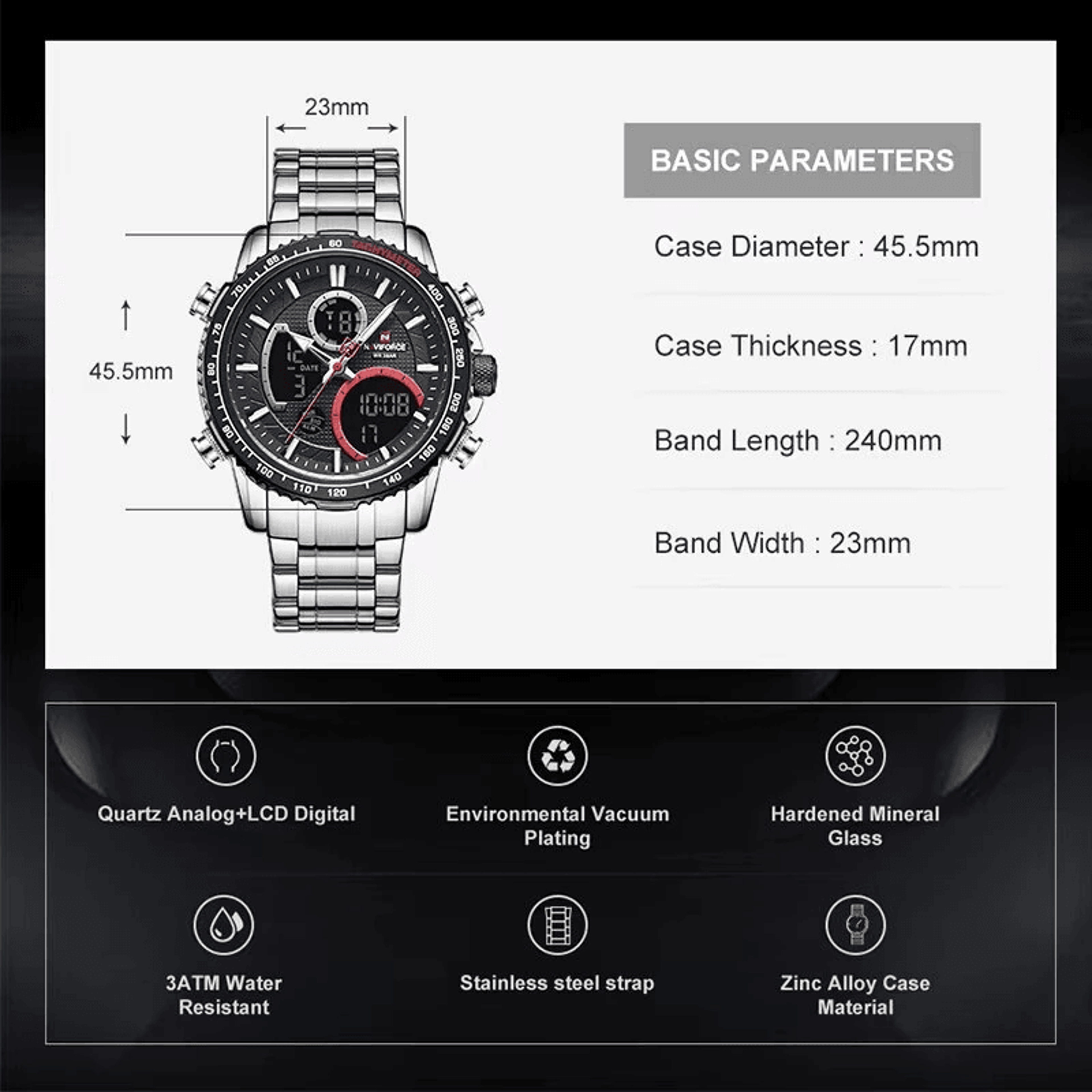 Waterproof Mens Quartz Chronograph Watch With Night Light And Date Display 5