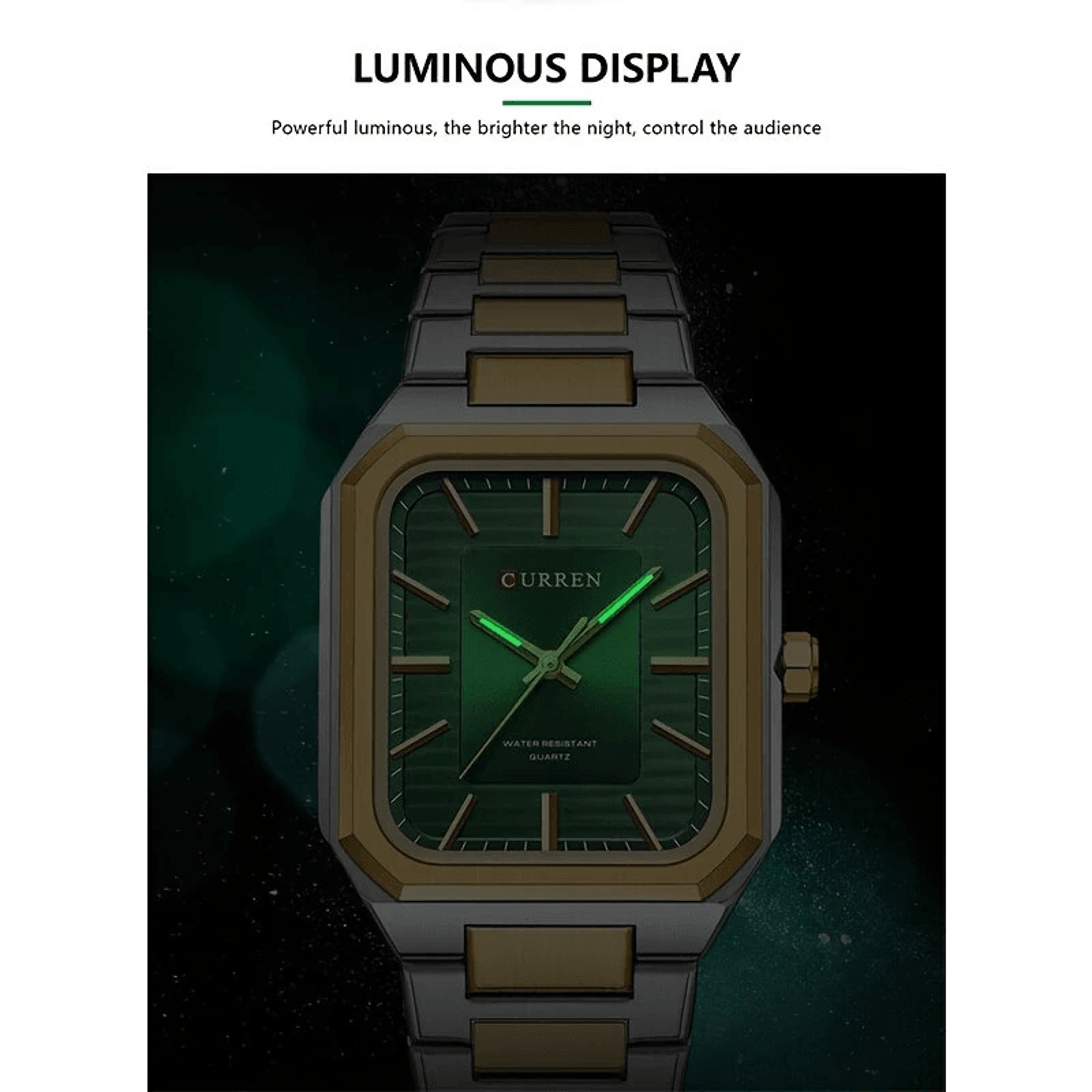 Rectangular Business Watch For Men Stainless Steel Quartz Wristwatch With Luminous Hands 4
