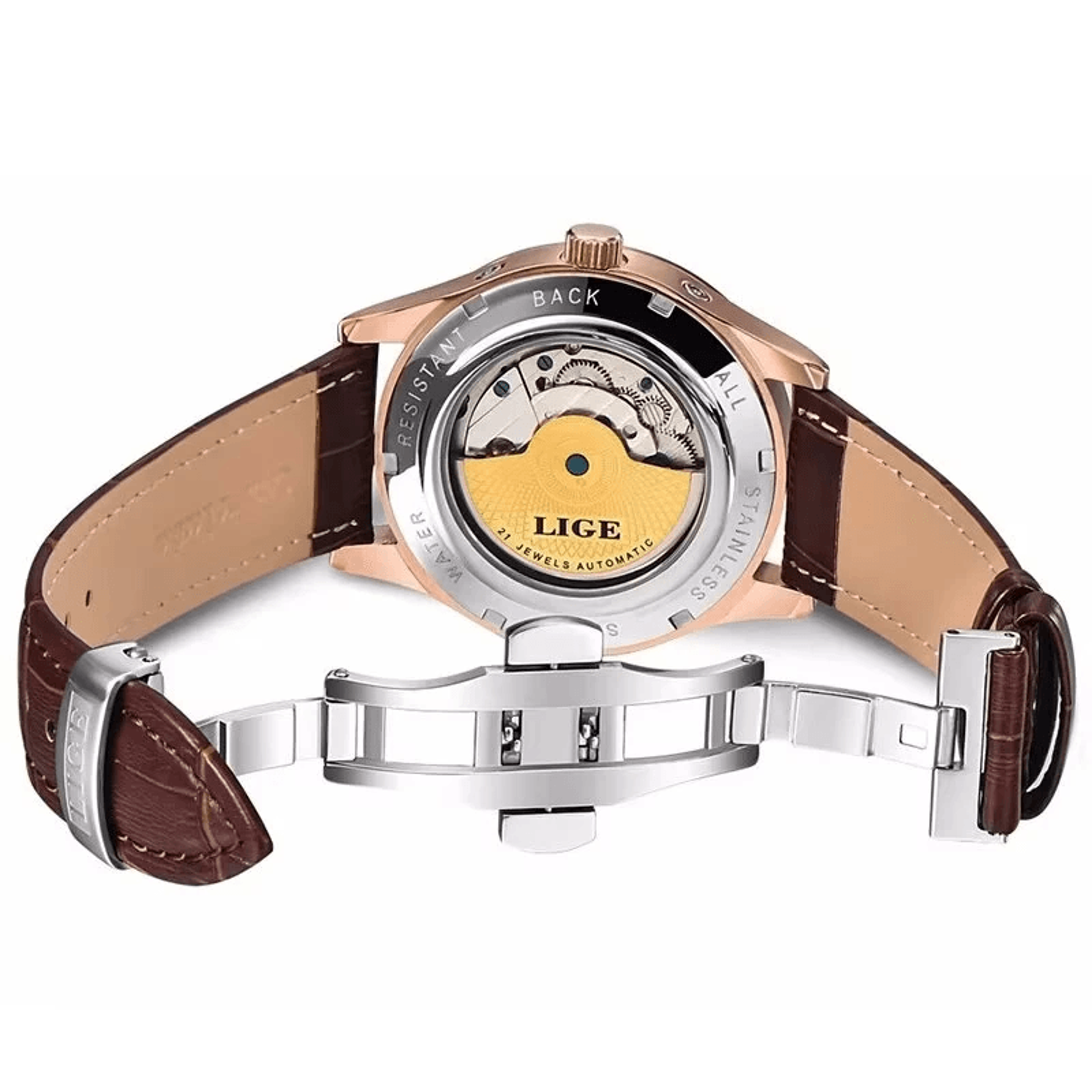 Mens Automatic Mechanical Watch With Genuine Leather Strap And Multifunction Dial 4
